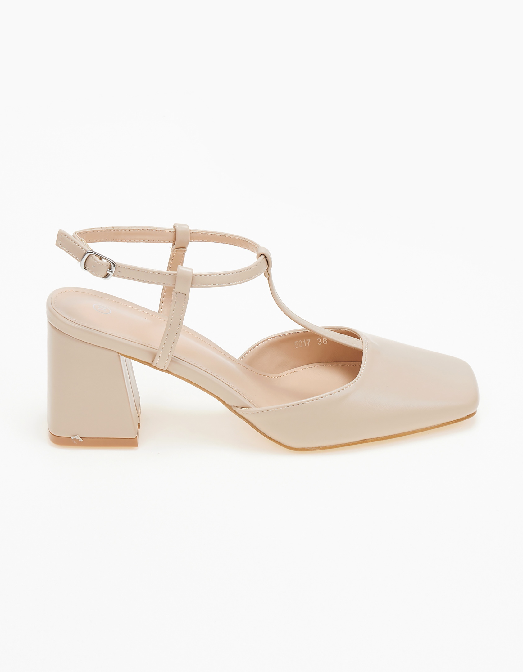 Open heel γόβες σε καρέ γραμμή με χοντρό τακούνι - Μπεζ φωτογραφία