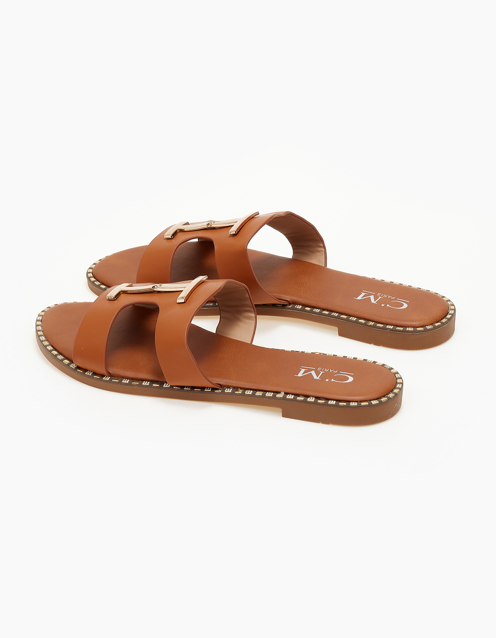 Σανδάλια με διακοσμητική αγκράφα - Κάμελ φωτογραφία