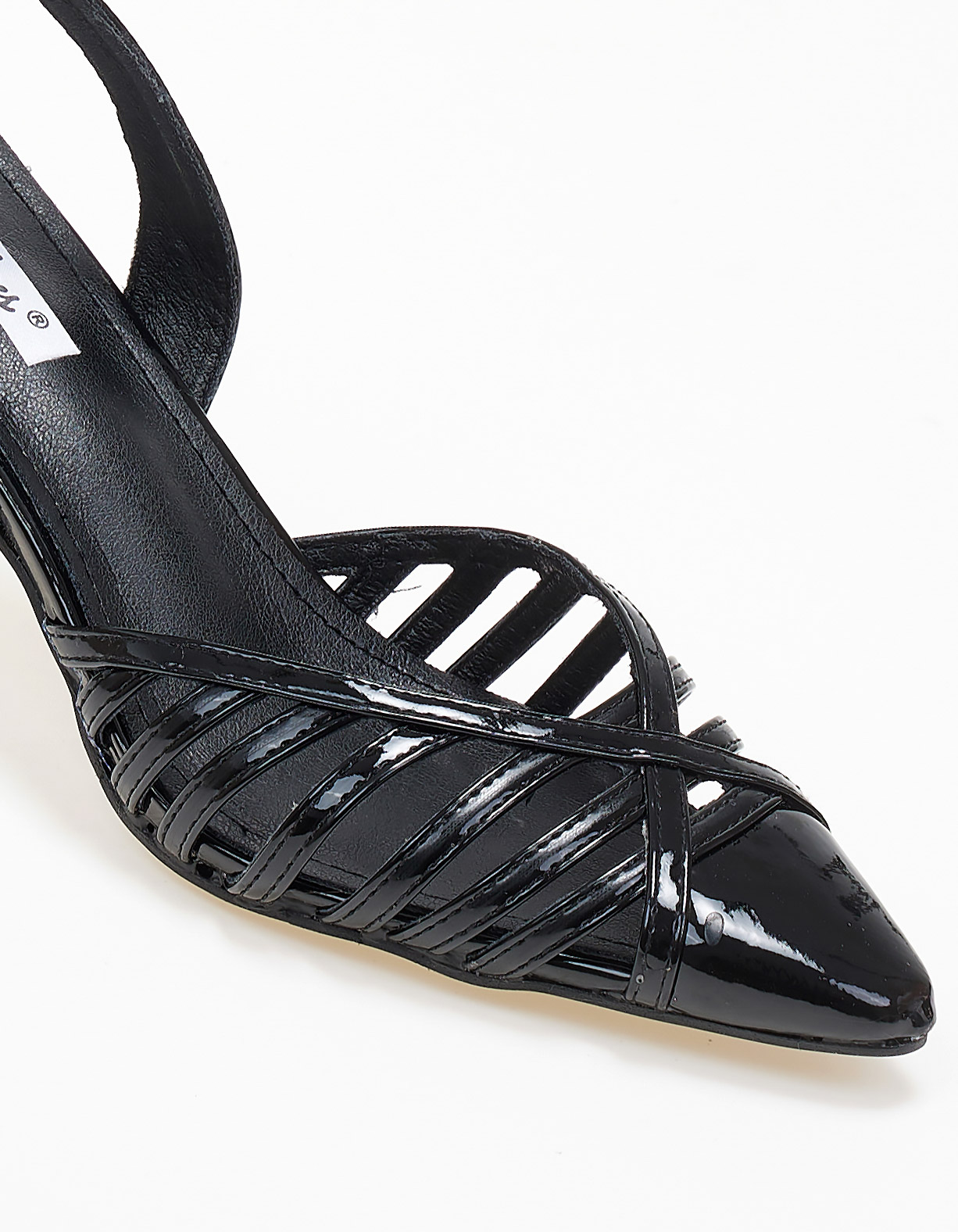 Open heel μυτερές γόβες λουστρίνι με λεπτό τακούνι - Μαύρο φωτογραφία