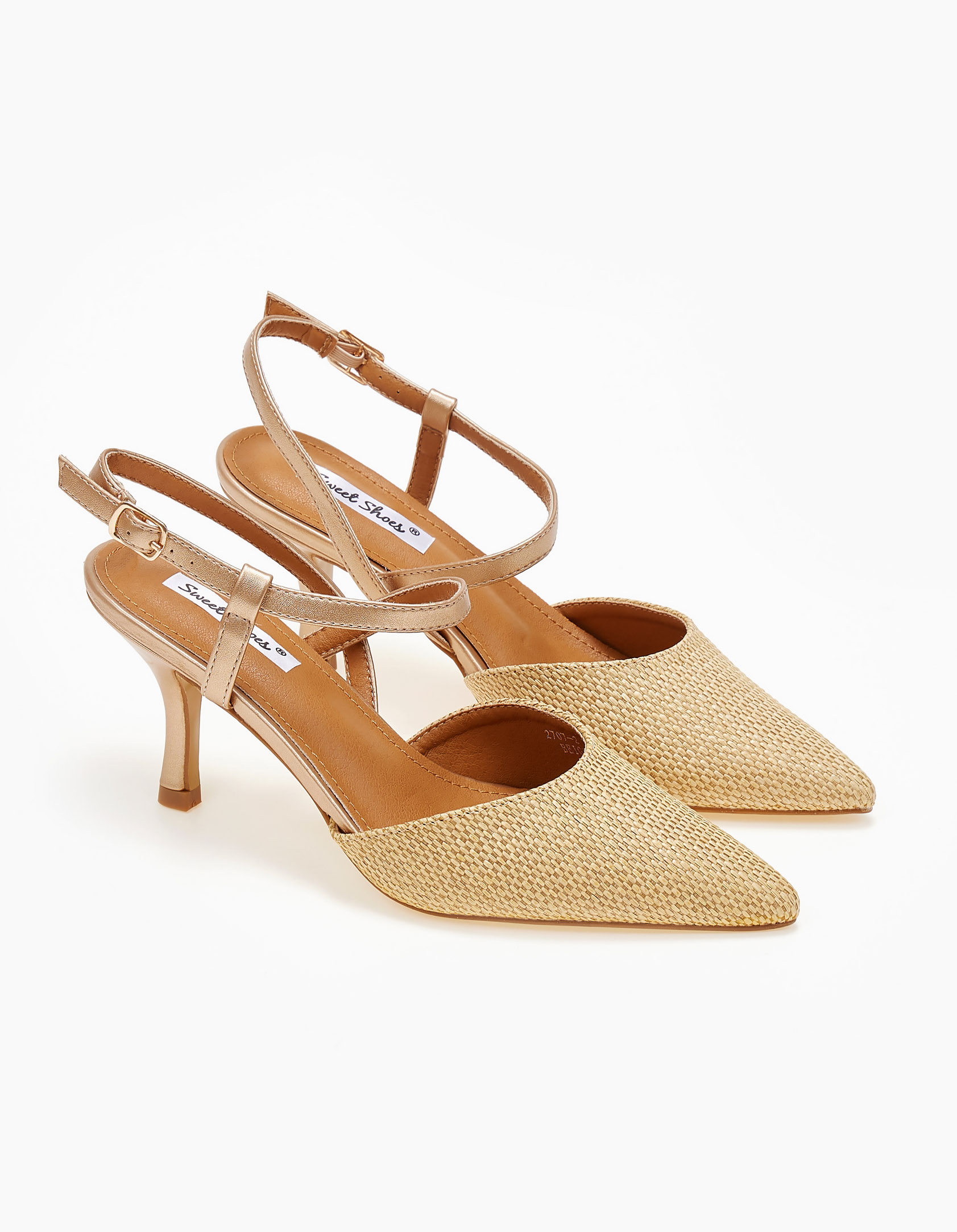 Issue Open heel μυτερές γόβες με ψάθα και λεπτό τακούνι - Μπεζ