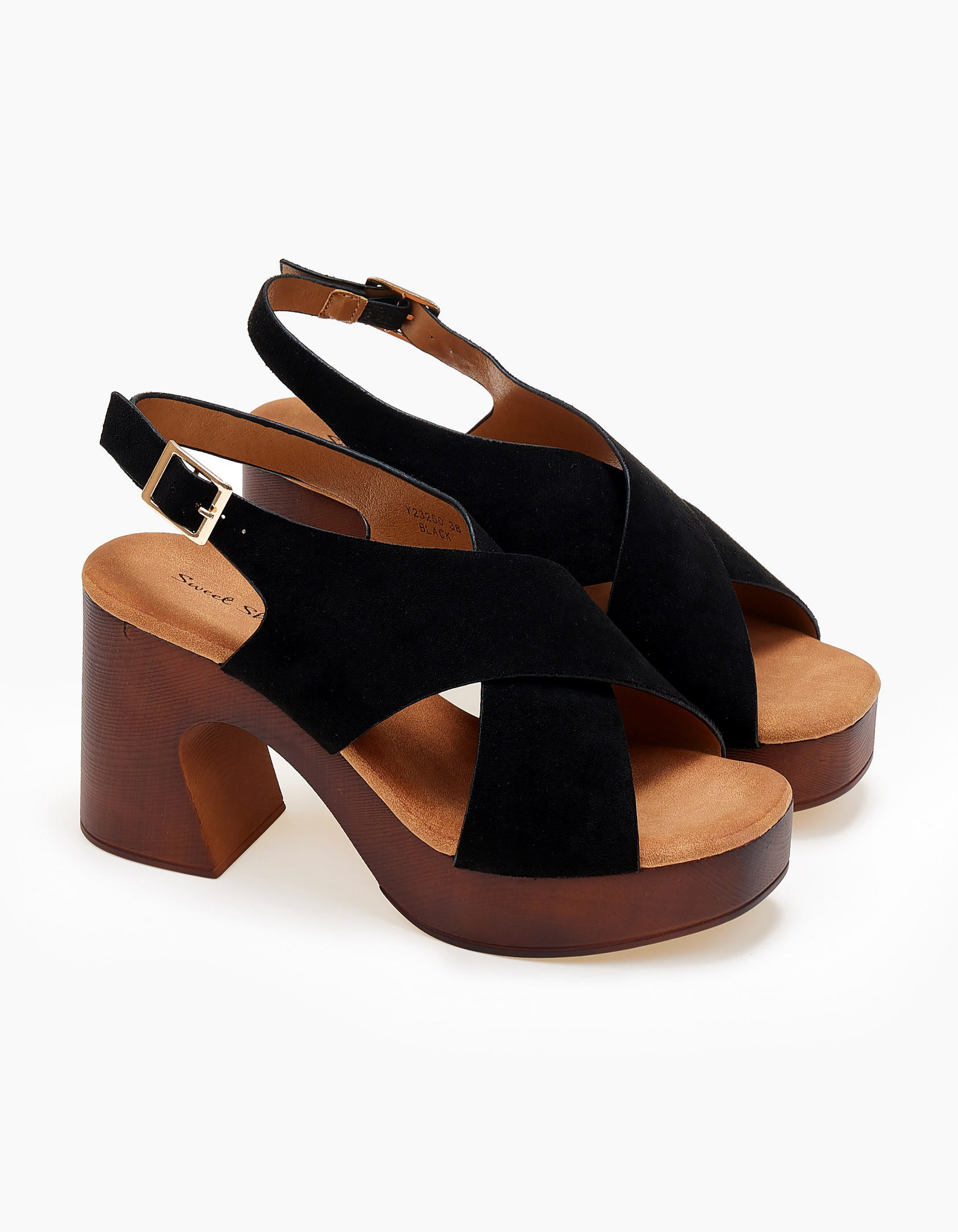 Πέδιλα clogs με suede υφή και χιαστί φάσες - Μαύρο