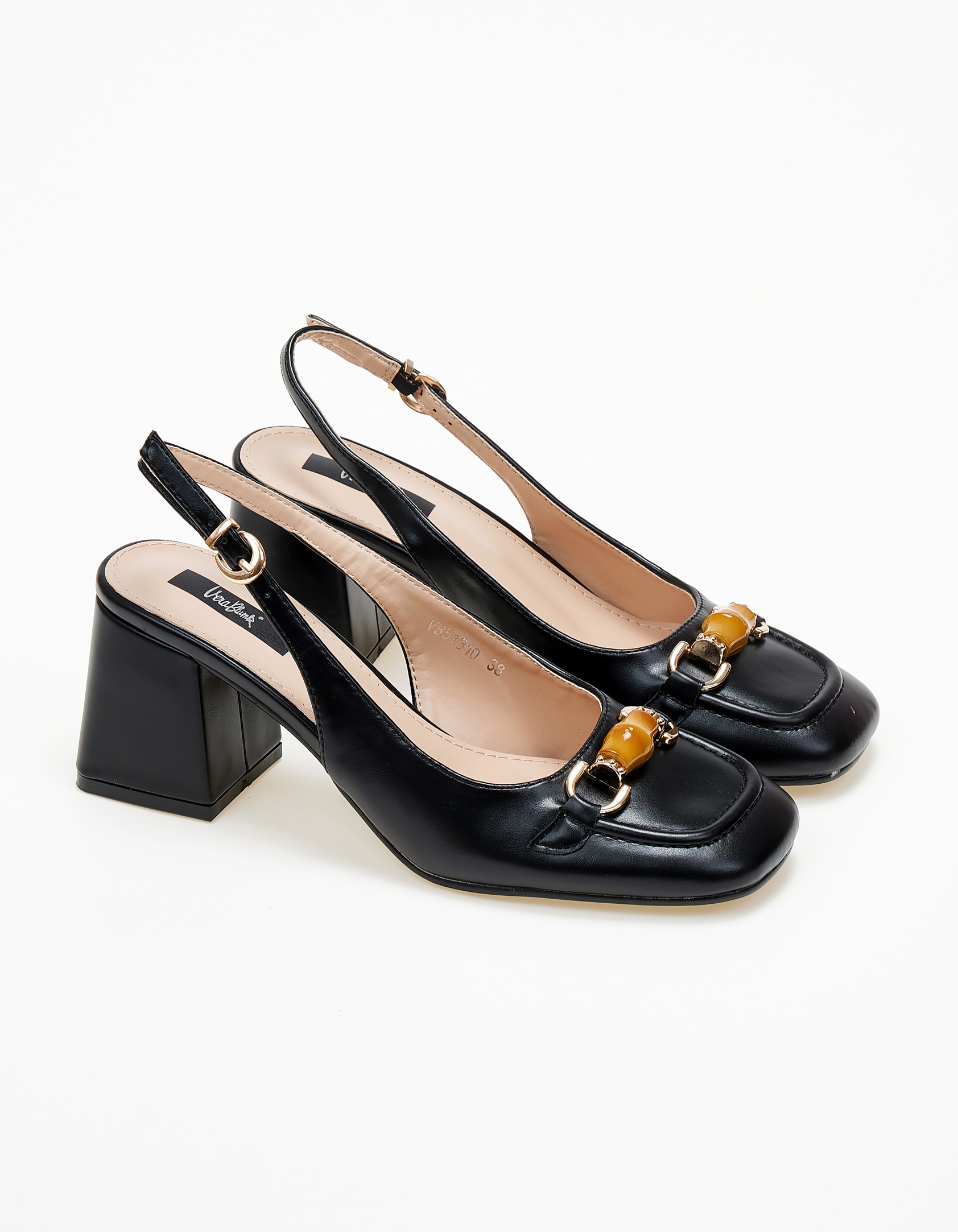 Παπούτσια > Πέδιλα Mules σε καρέ γραμμή με χοντρό τακούνι - Μαύρο