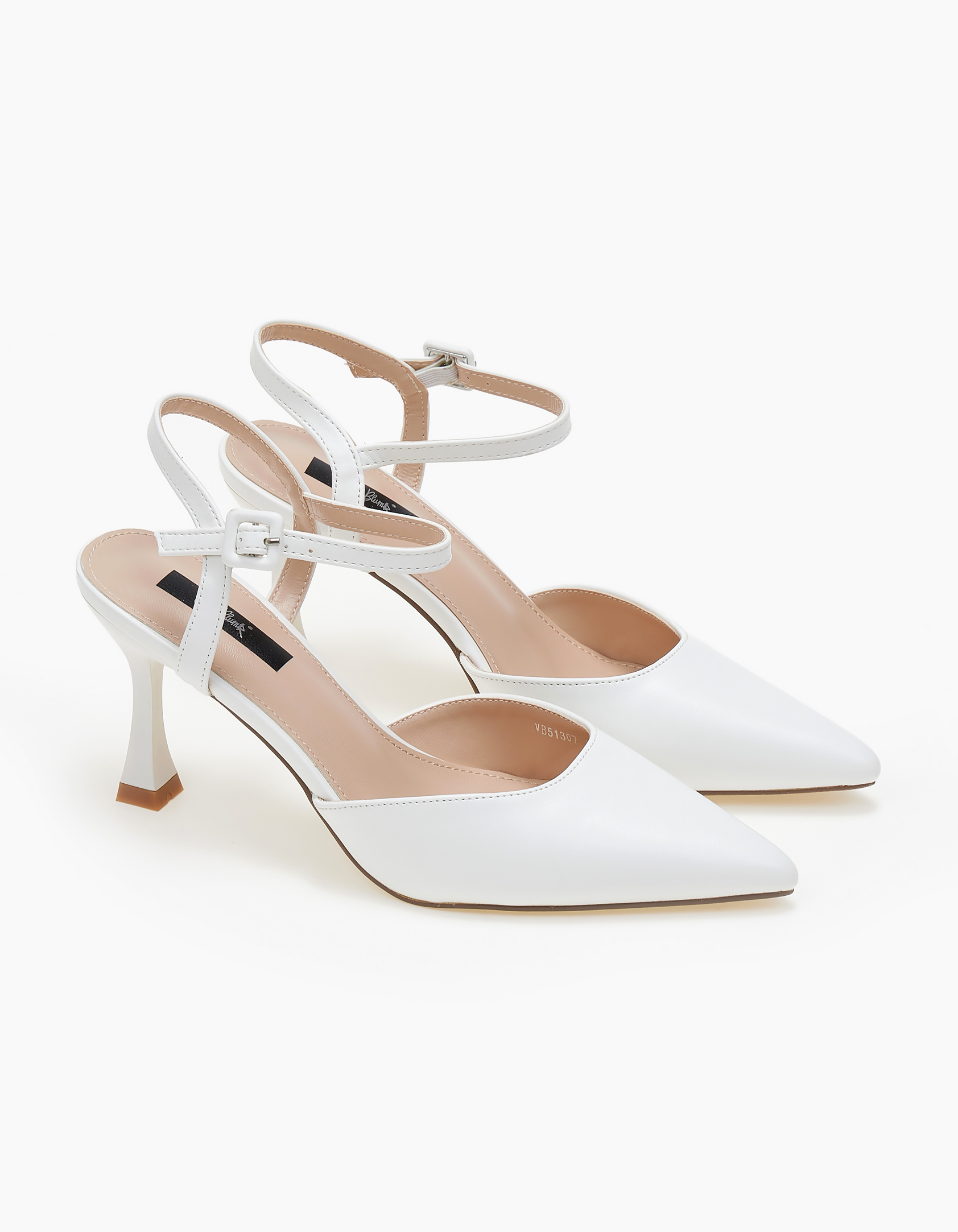 Μυτερές open heel γόβες με λεπτό τακούνι - Λευκό