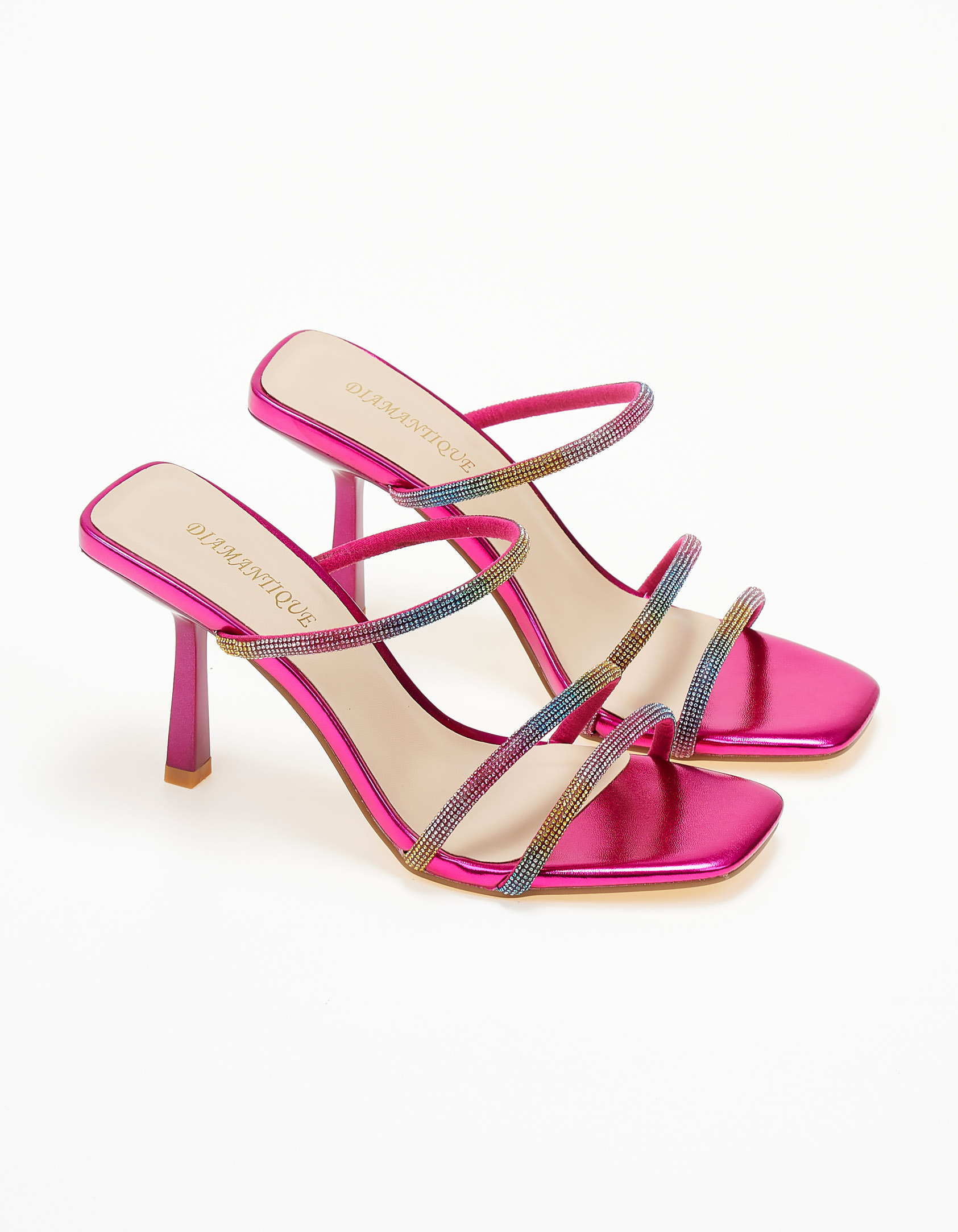 Mules με λεπτό τακούνι και glitter - Φούξια