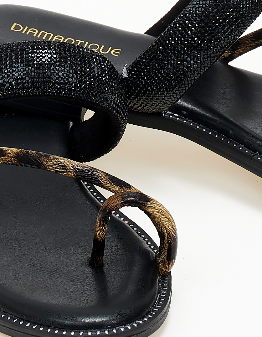 Σανδάλια φλατ με toe-ring και glitter - Λεοπάρ φωτογραφία