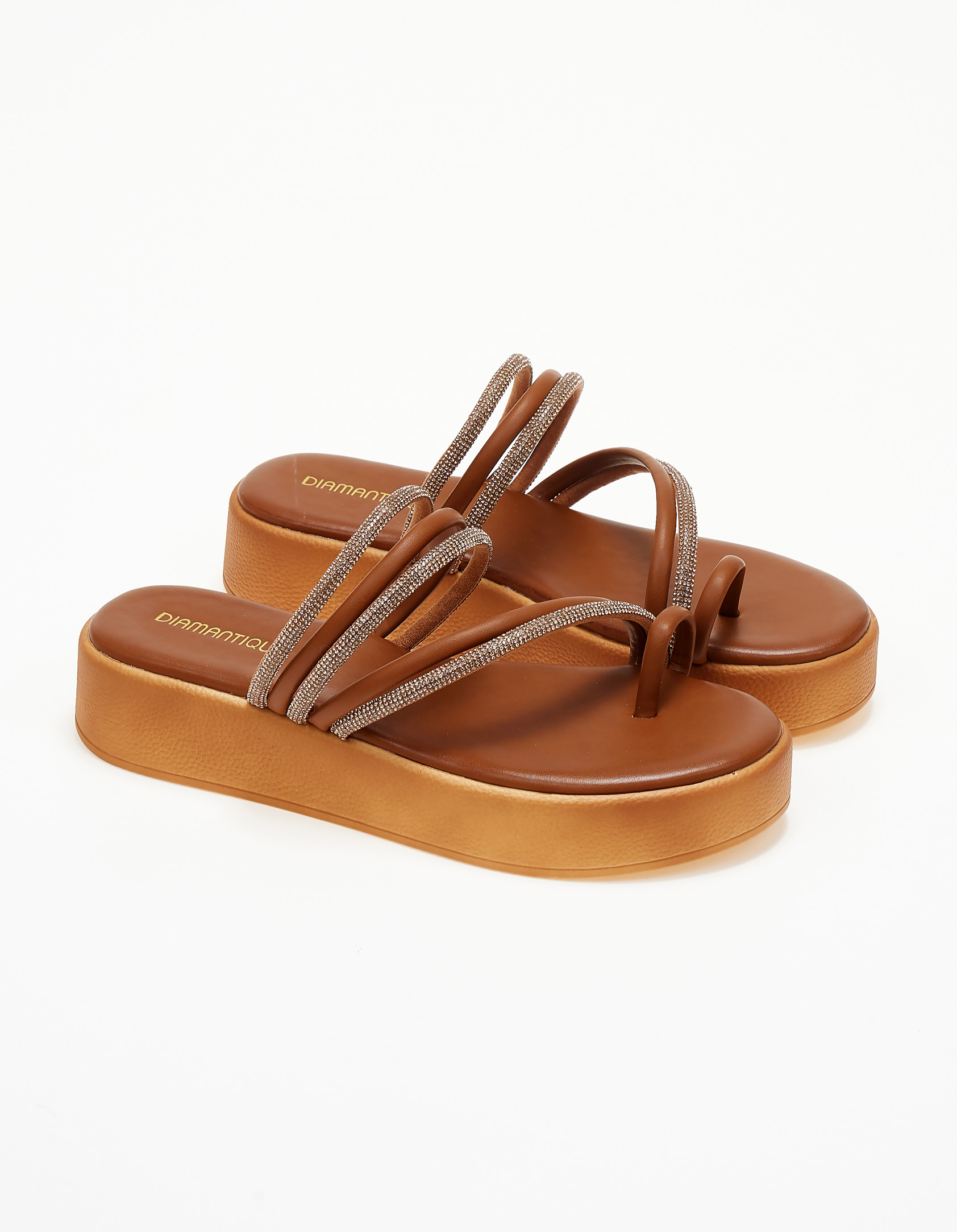 Σανδάλια flatform με glitter - Κάμελ