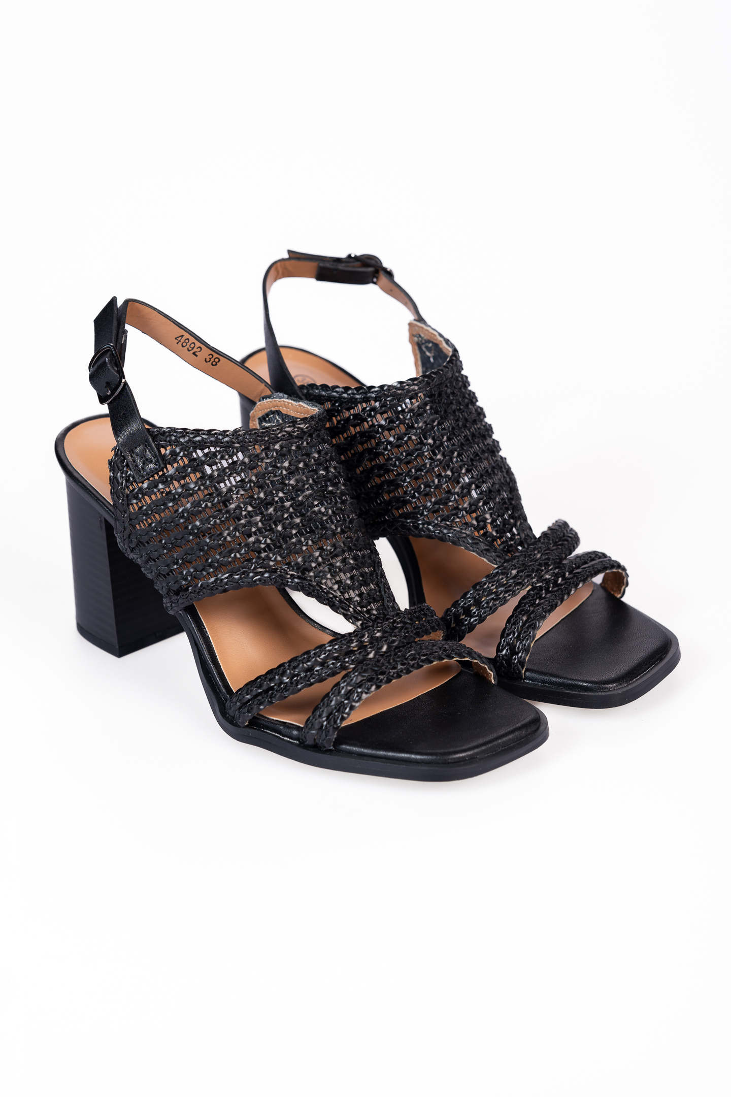Παπούτσια > Πέδιλα Πέδιλα με χοντρό τακούνι και πλεκτό σχέδιο - Μαύρο