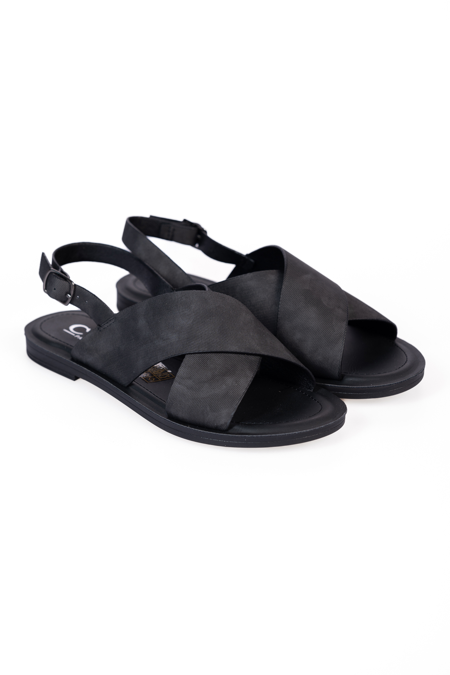 Φλατ σανδάλια με χιαστί φάσες - Μαύρο