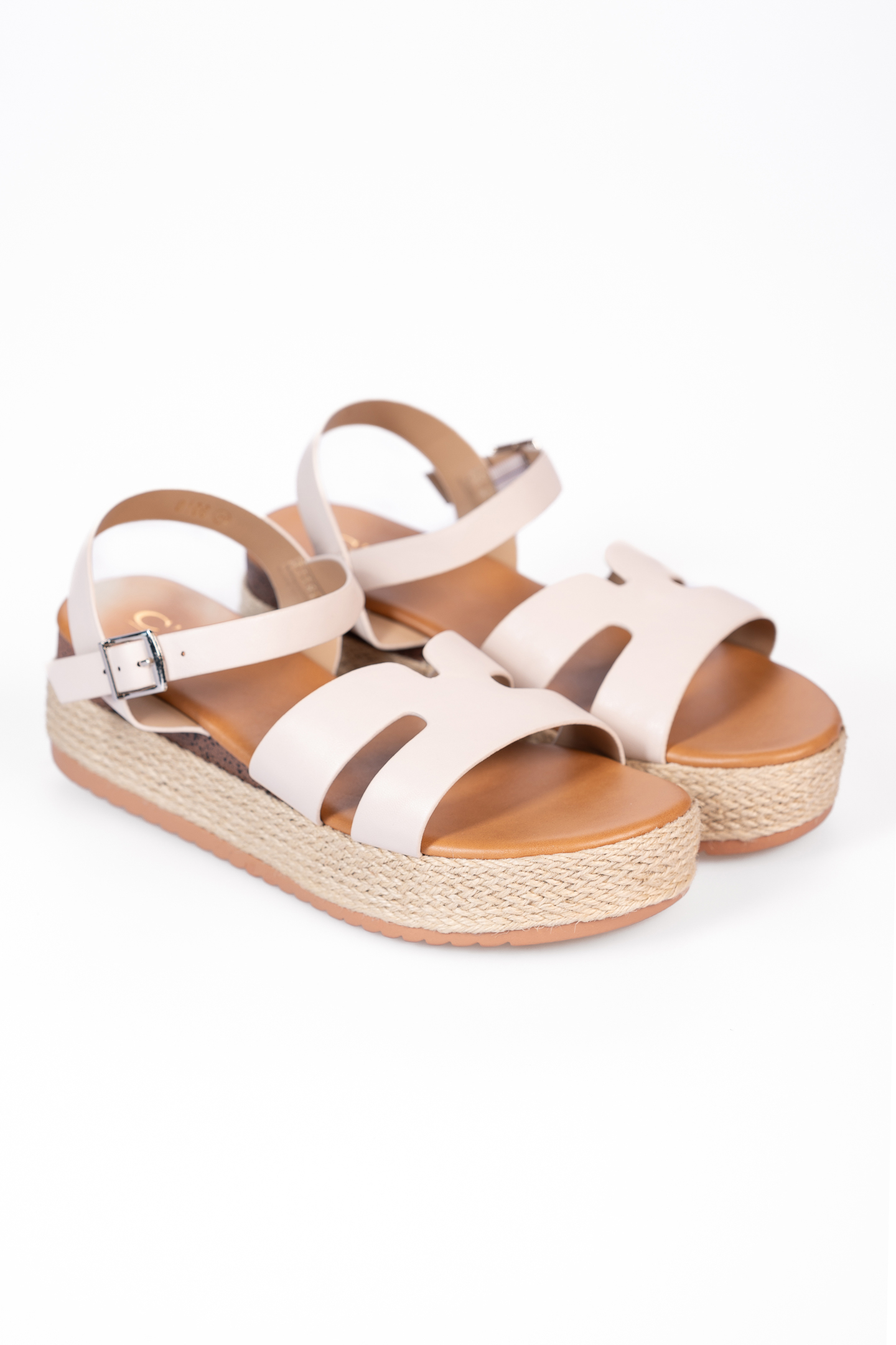 Σανδάλια flatform με σχοινί στη σόλα - Μπεζ