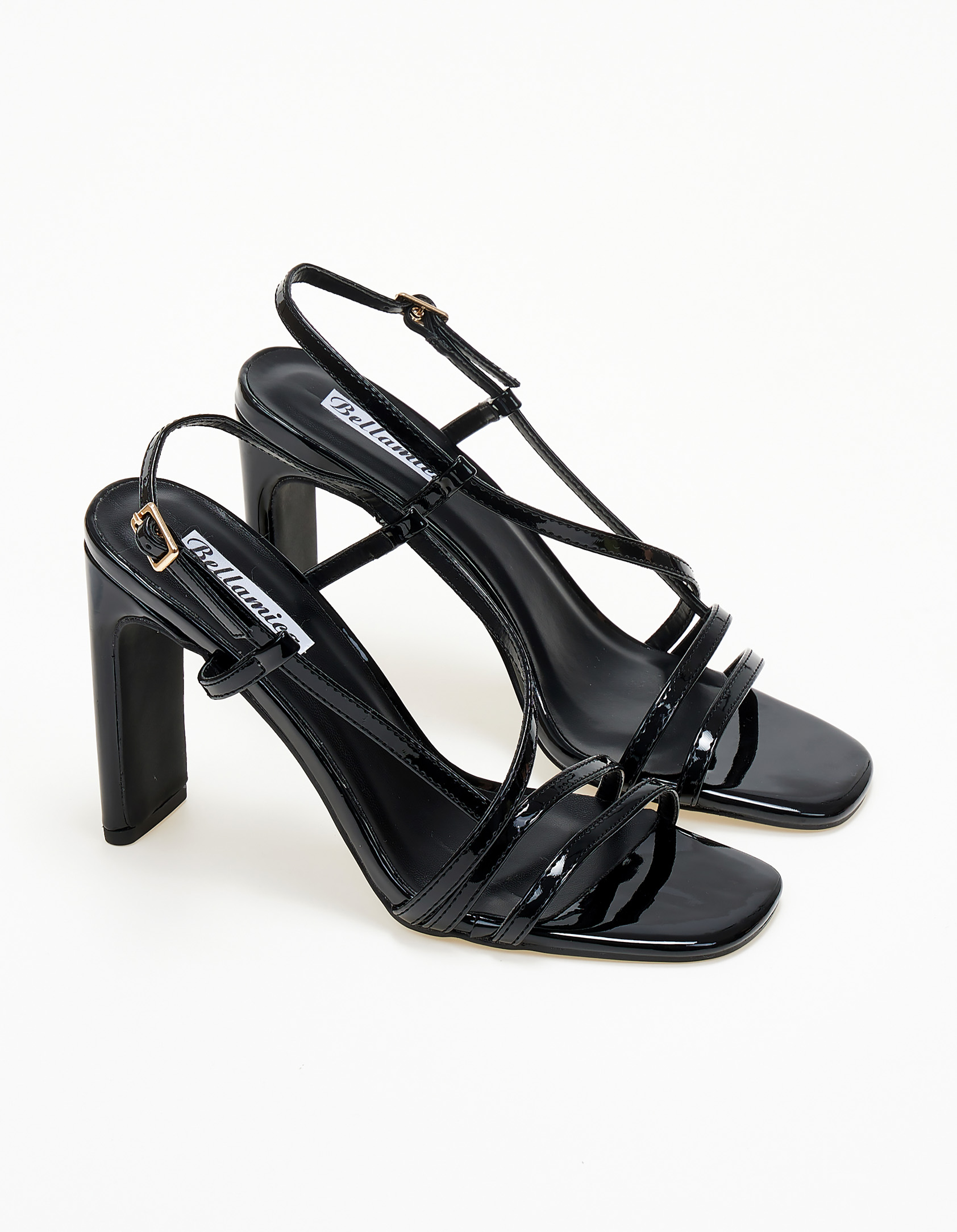 Ψηλά πέδιλα με λουστρίνι λουράκια - Μαύρο