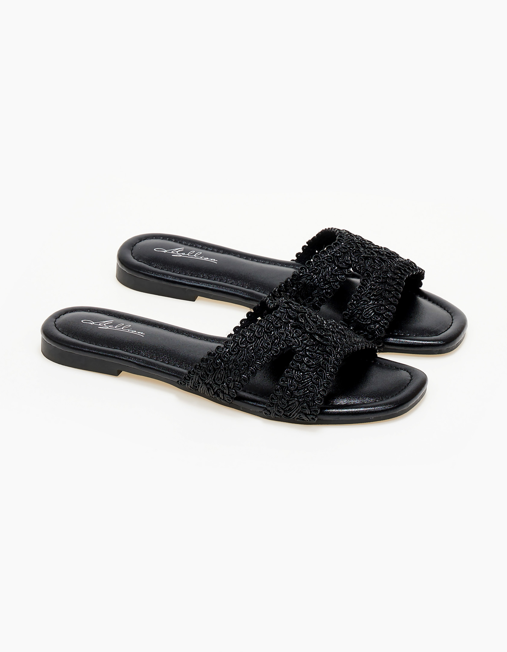 Φλατ εξώφτερνα σανδάλια με πλεκτό σχέδιο - Μαύρο