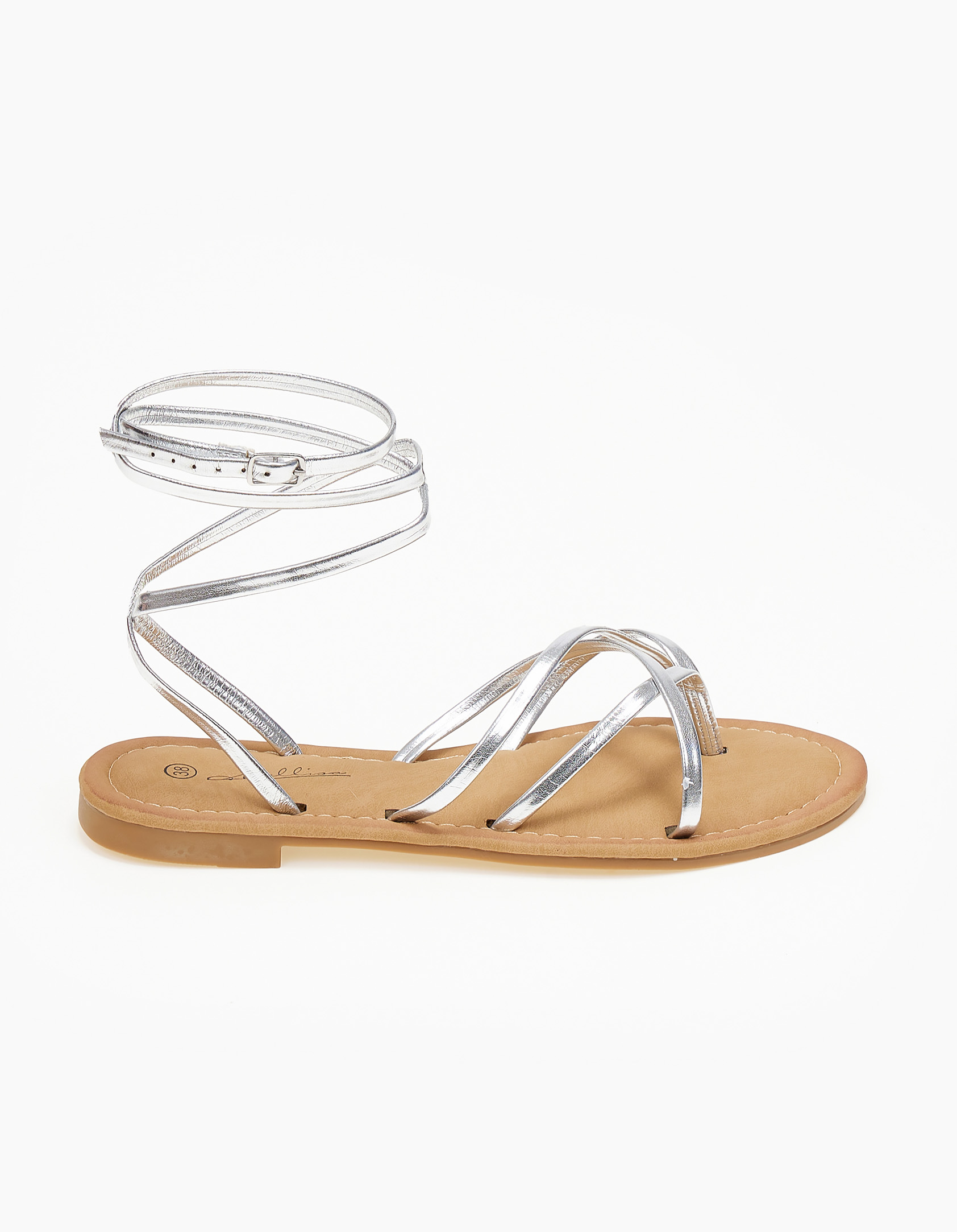 Flat σανδάλια με λεπτά λουράκια - Ασημί φωτογραφία