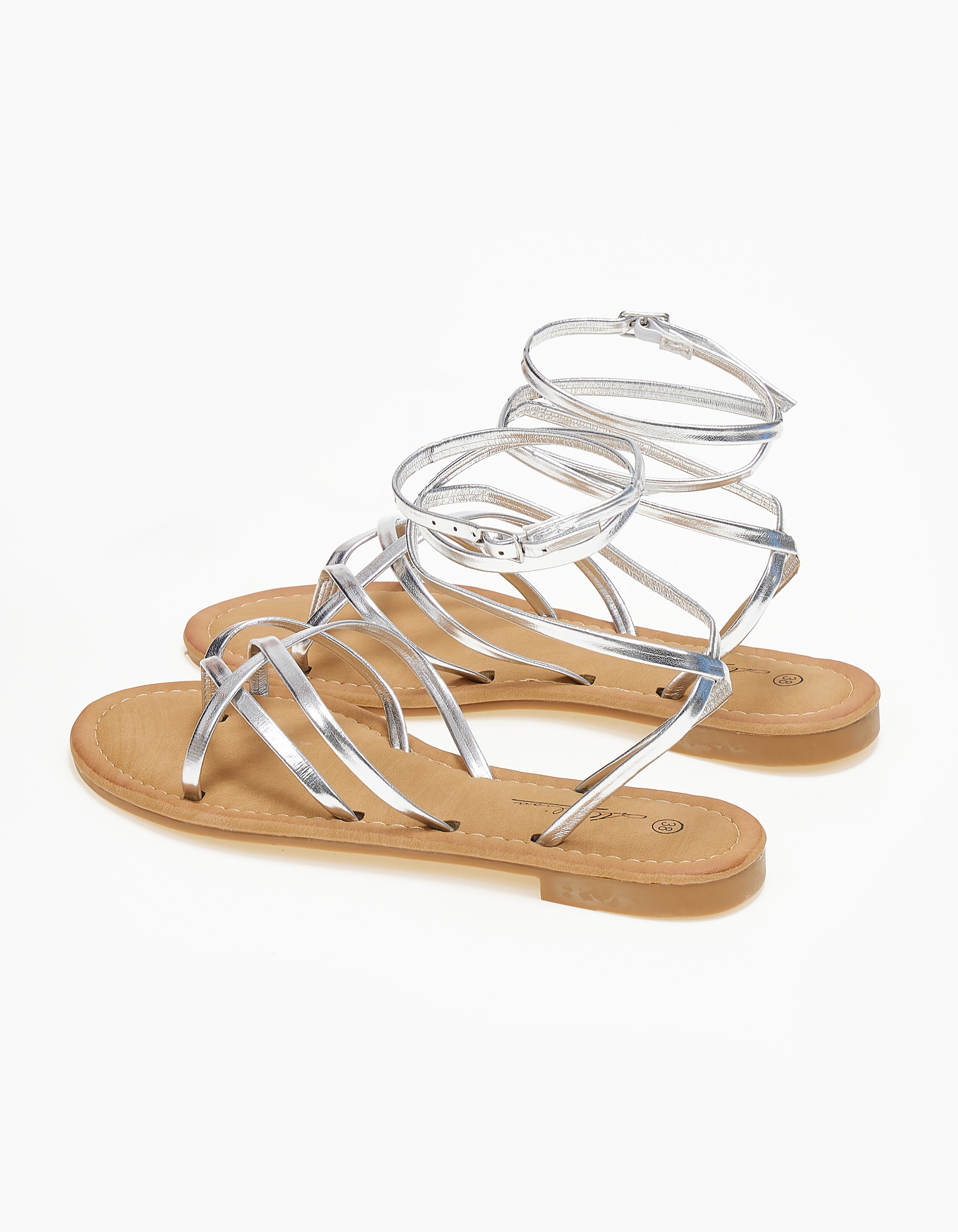 Flat σανδάλια με λεπτά λουράκια - Ασημί φωτογραφία