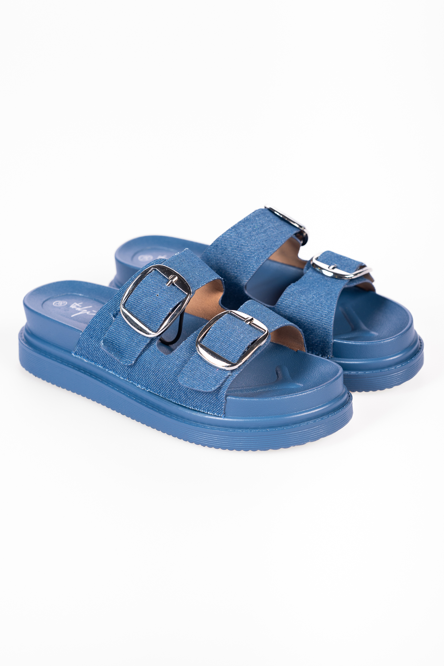 Σανδάλια flatform με λουριά και αγκράφες - Τζιν