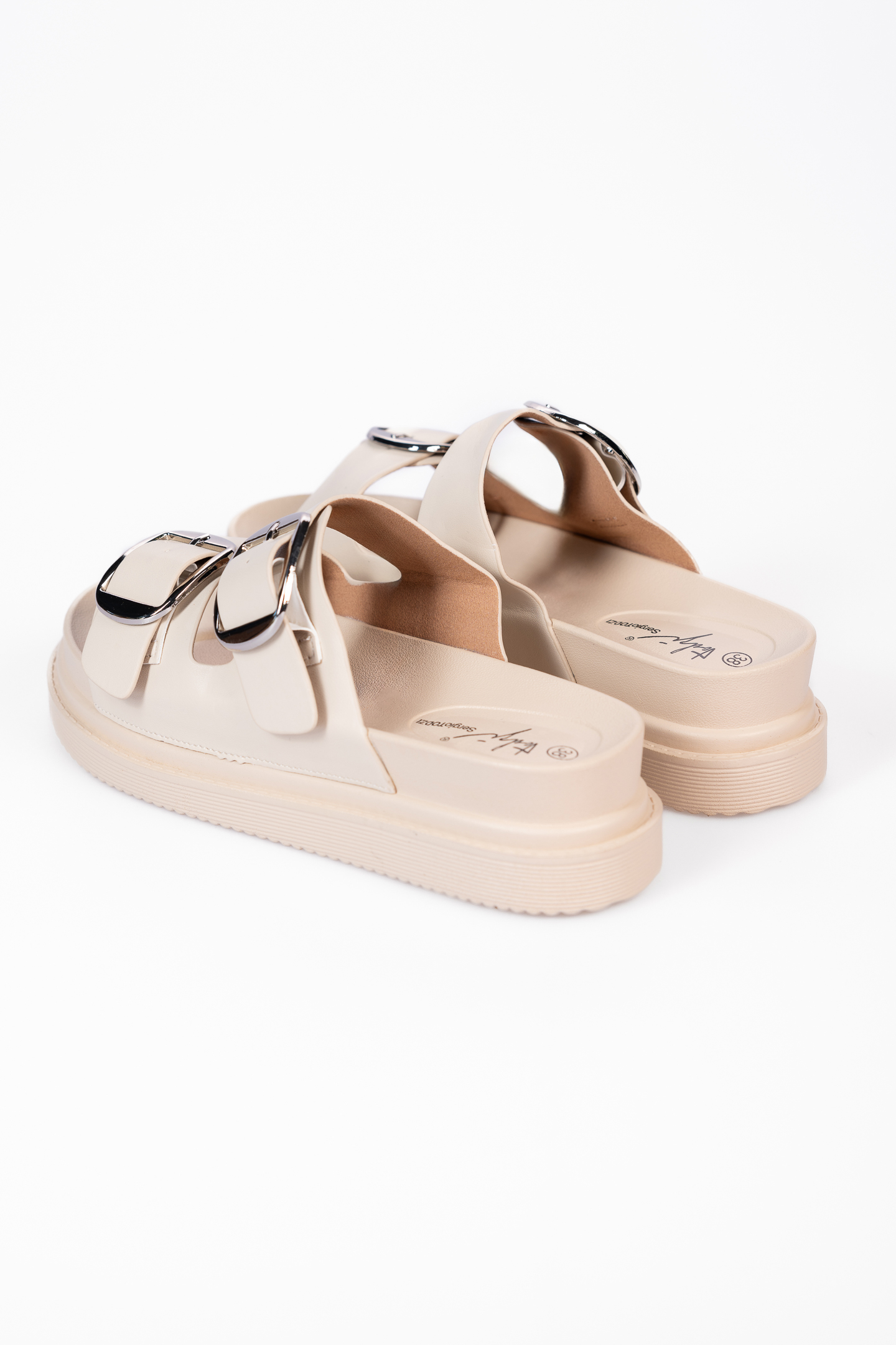 Σανδάλια flatform με λουριά και αγκράφες - Μπεζ φωτογραφία