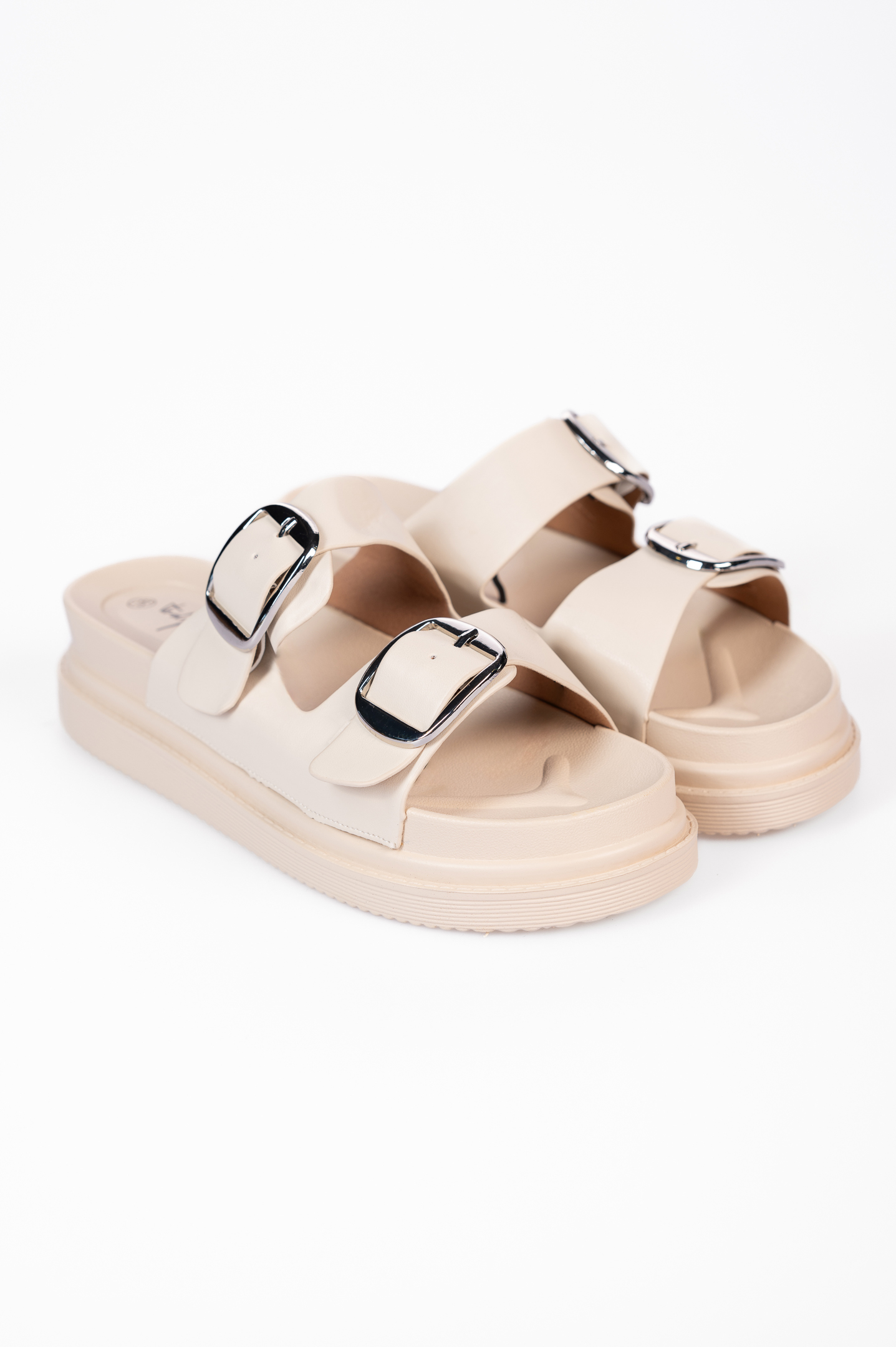 Issue Σανδάλια flatform με λουριά και αγκράφες - Μπεζ