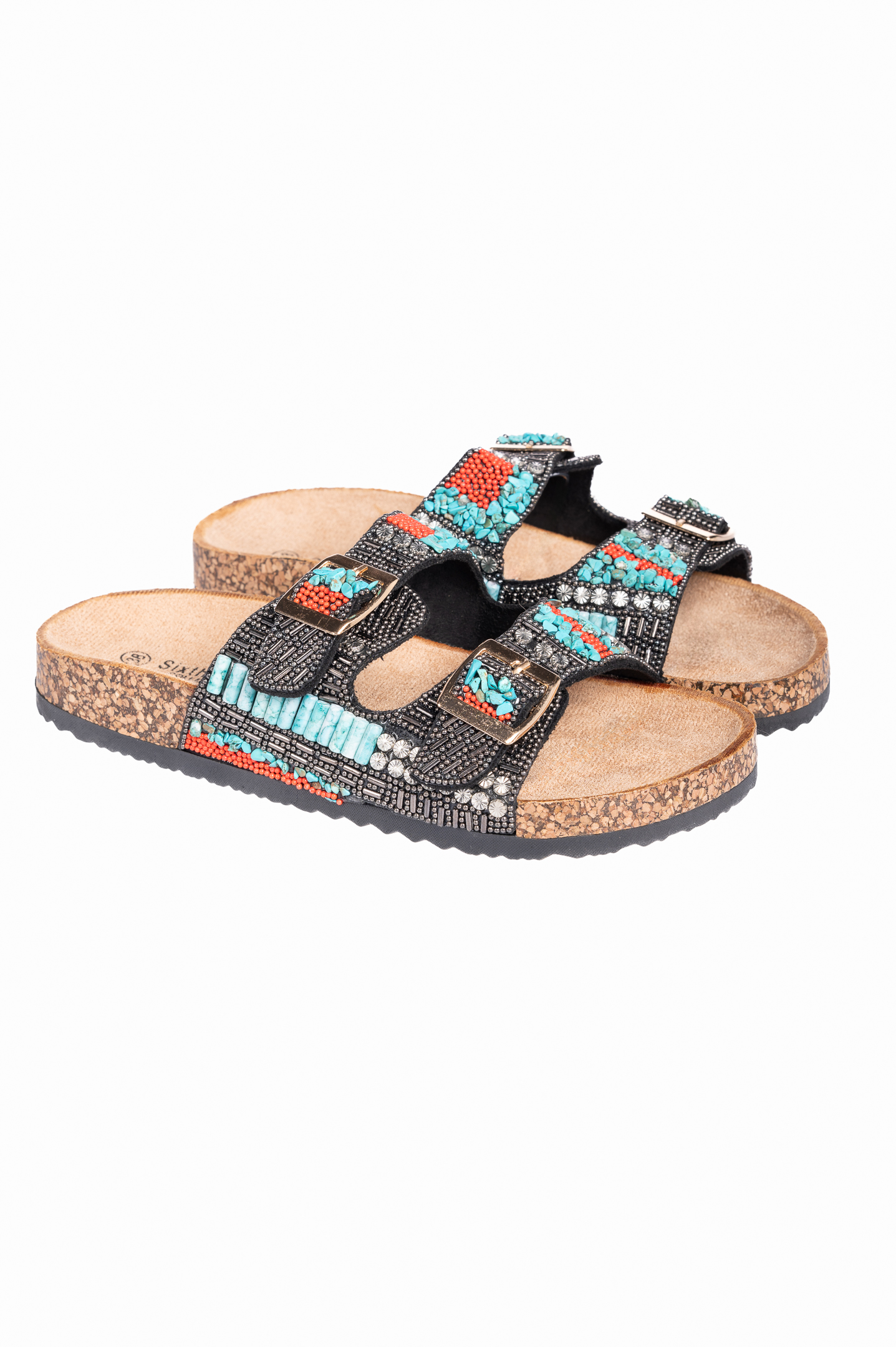 Boho σανδάλια flatform με χάντρες - Μαύρο