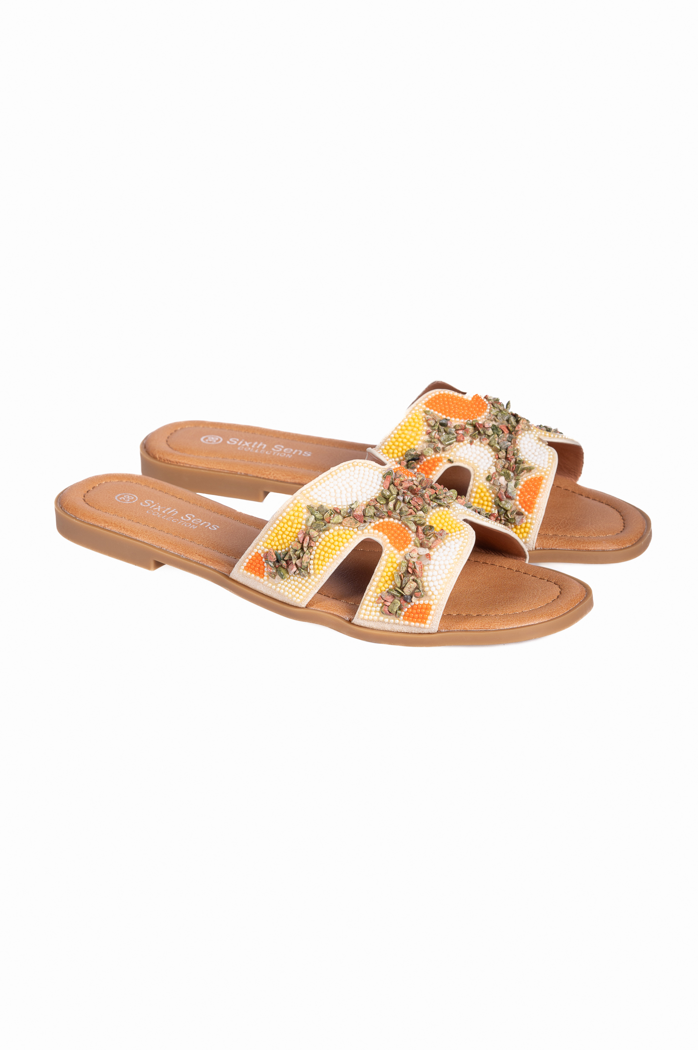 Flat σανδάλια με boho σχέδιο - Κίτρινο Παπούτσια > Σανδάλια