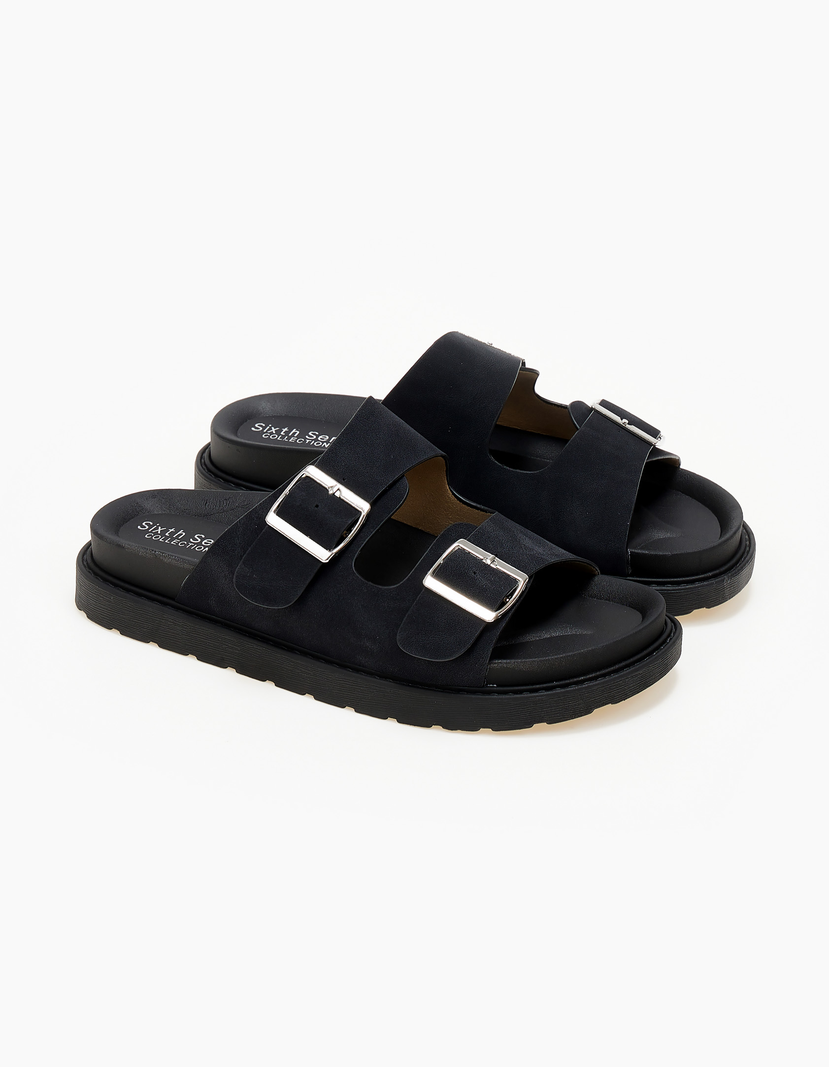 Σανδάλια flatform με suede υφή - Μαύρο