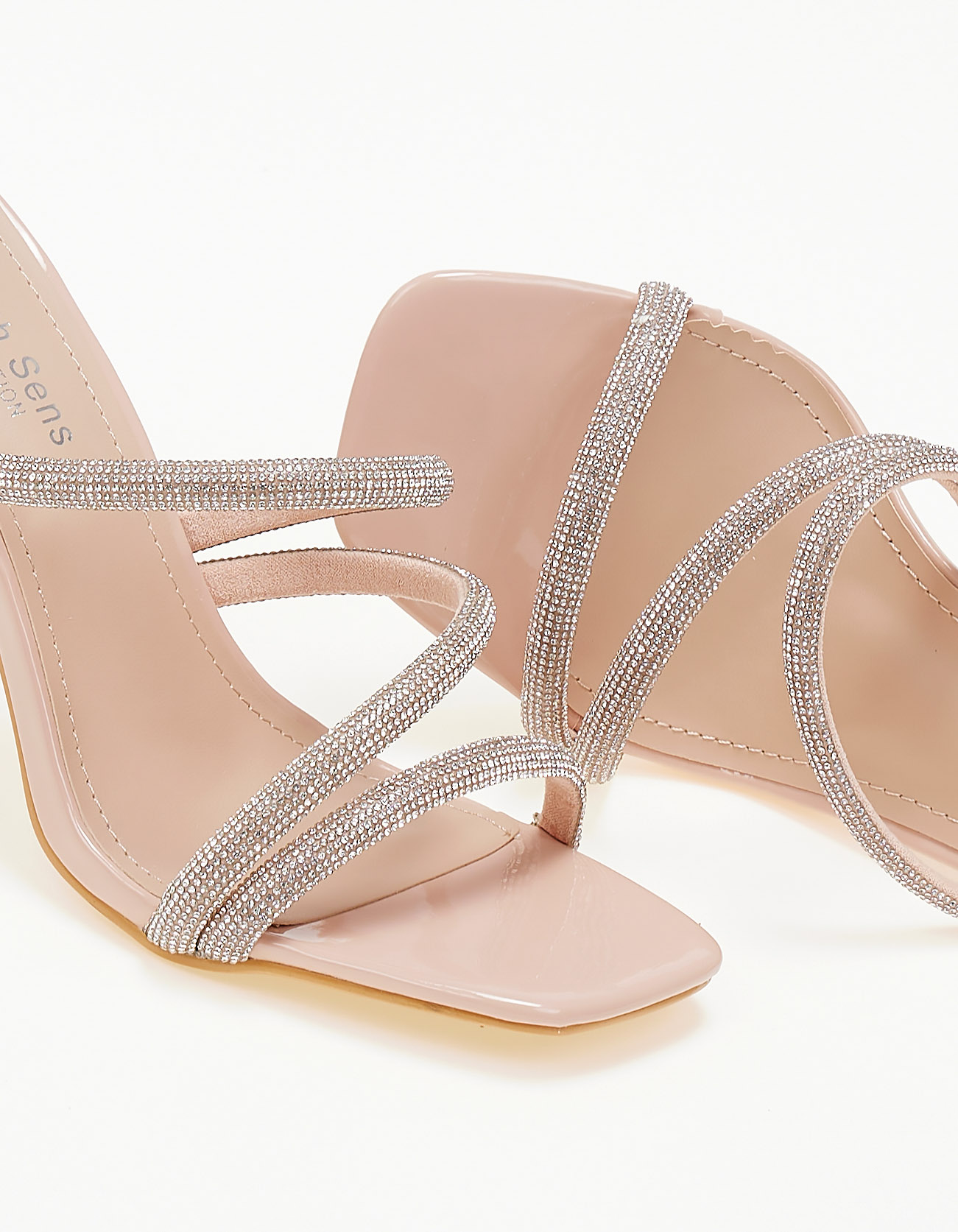 Mules με λεπτό τακούνι και λουράκια glitter - Nude φωτογραφία