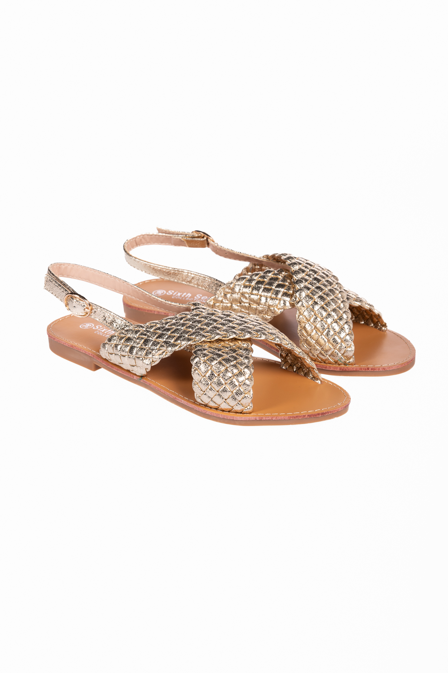Παπούτσια > Σανδάλια Flat σανδάλια με πλεκτό σχέδιο - Χρυσό