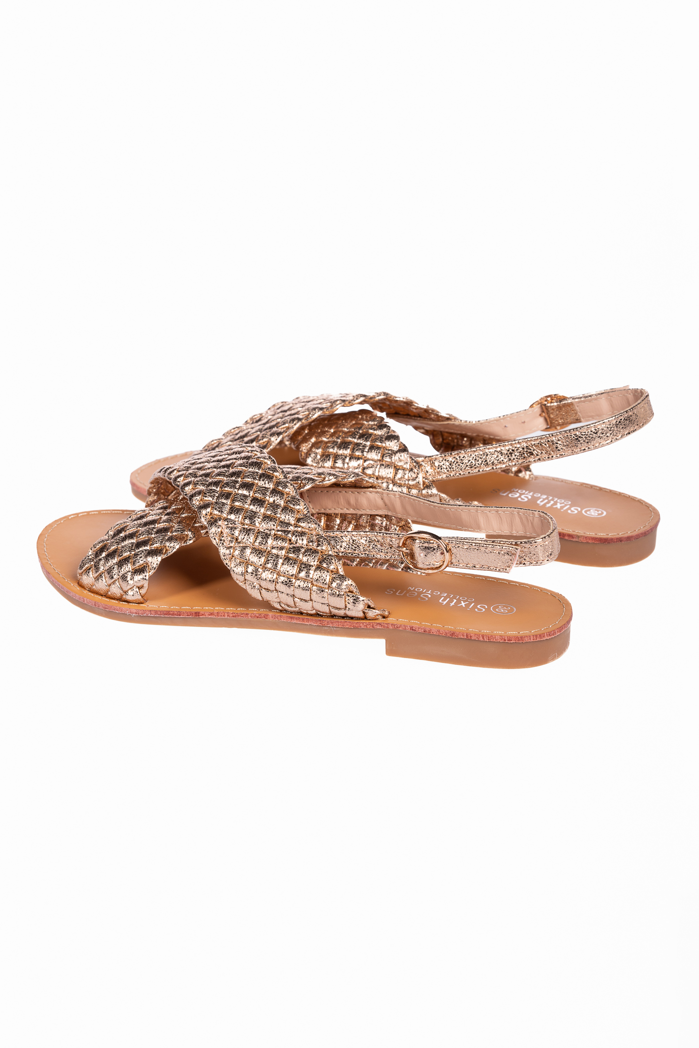 Flat σανδάλια με πλεκτό σχέδιο - Rose Gold φωτογραφία