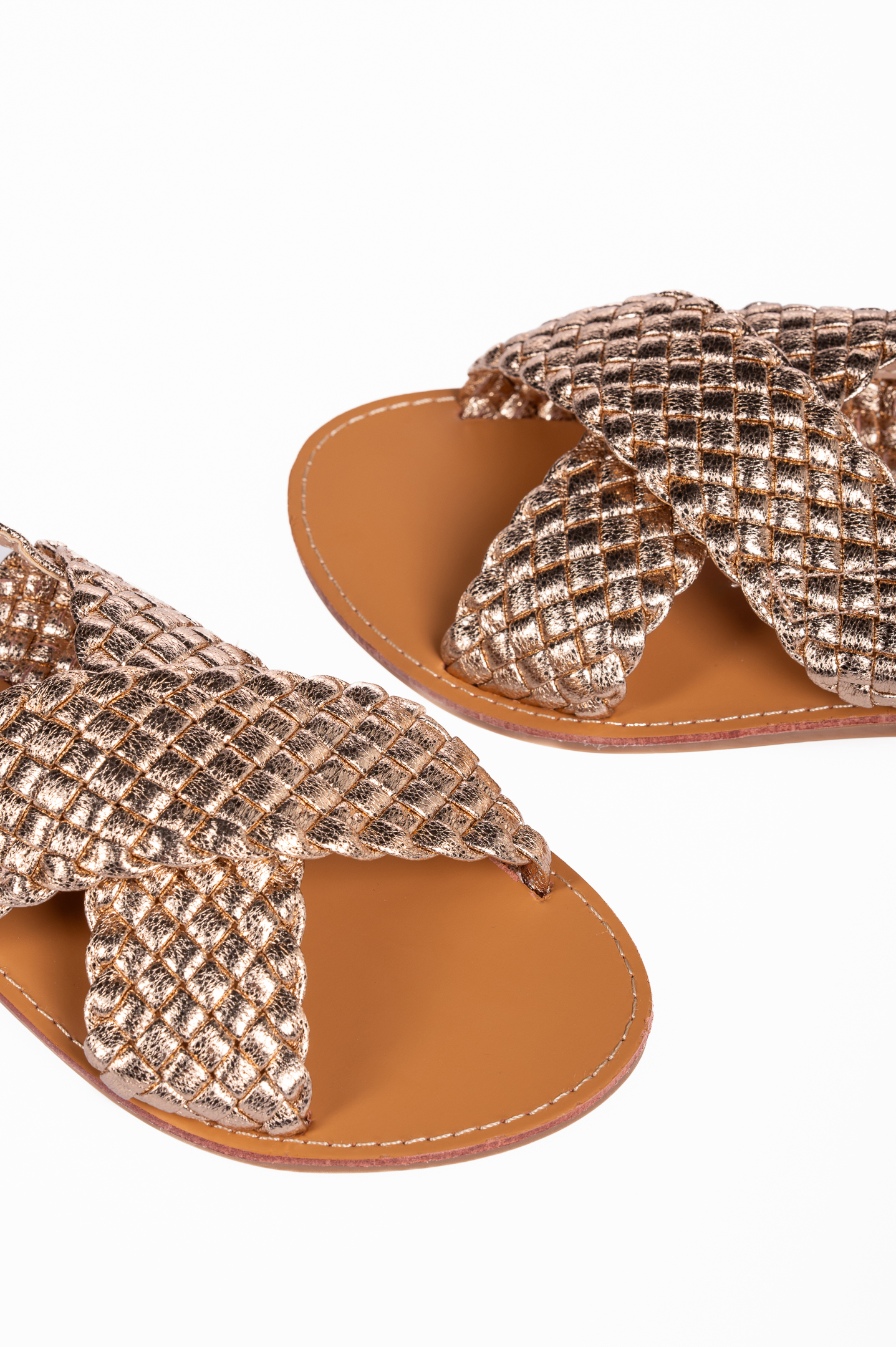 Flat σανδάλια με πλεκτό σχέδιο - Rose Gold φωτογραφία