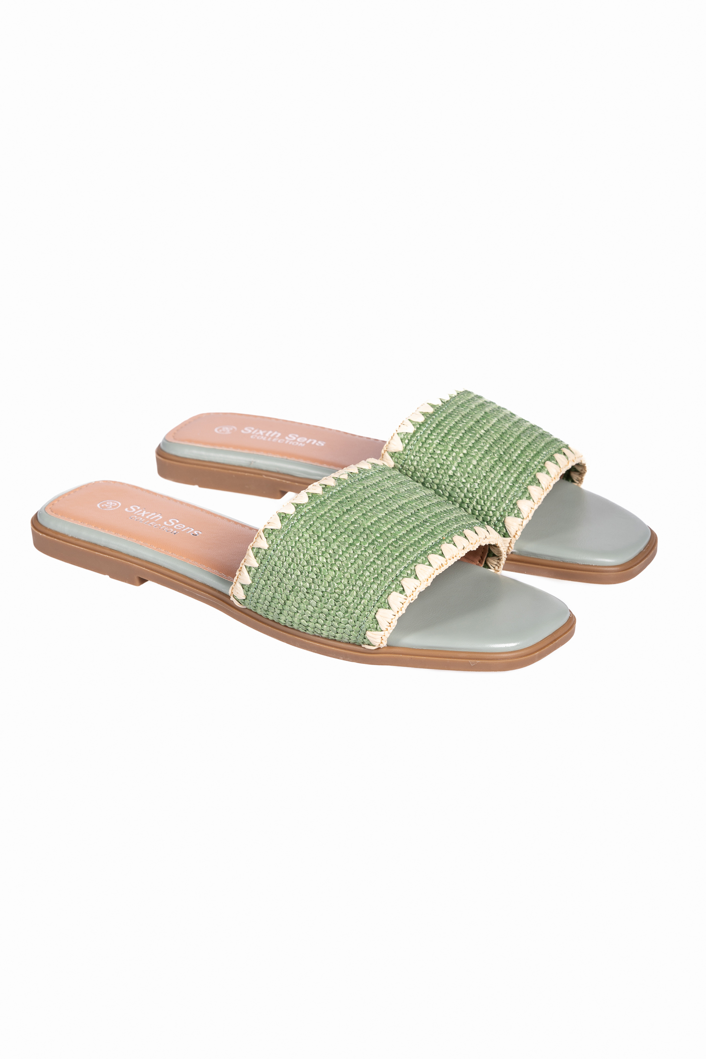 Flat σανδάλια με ψάθα - Πράσινο