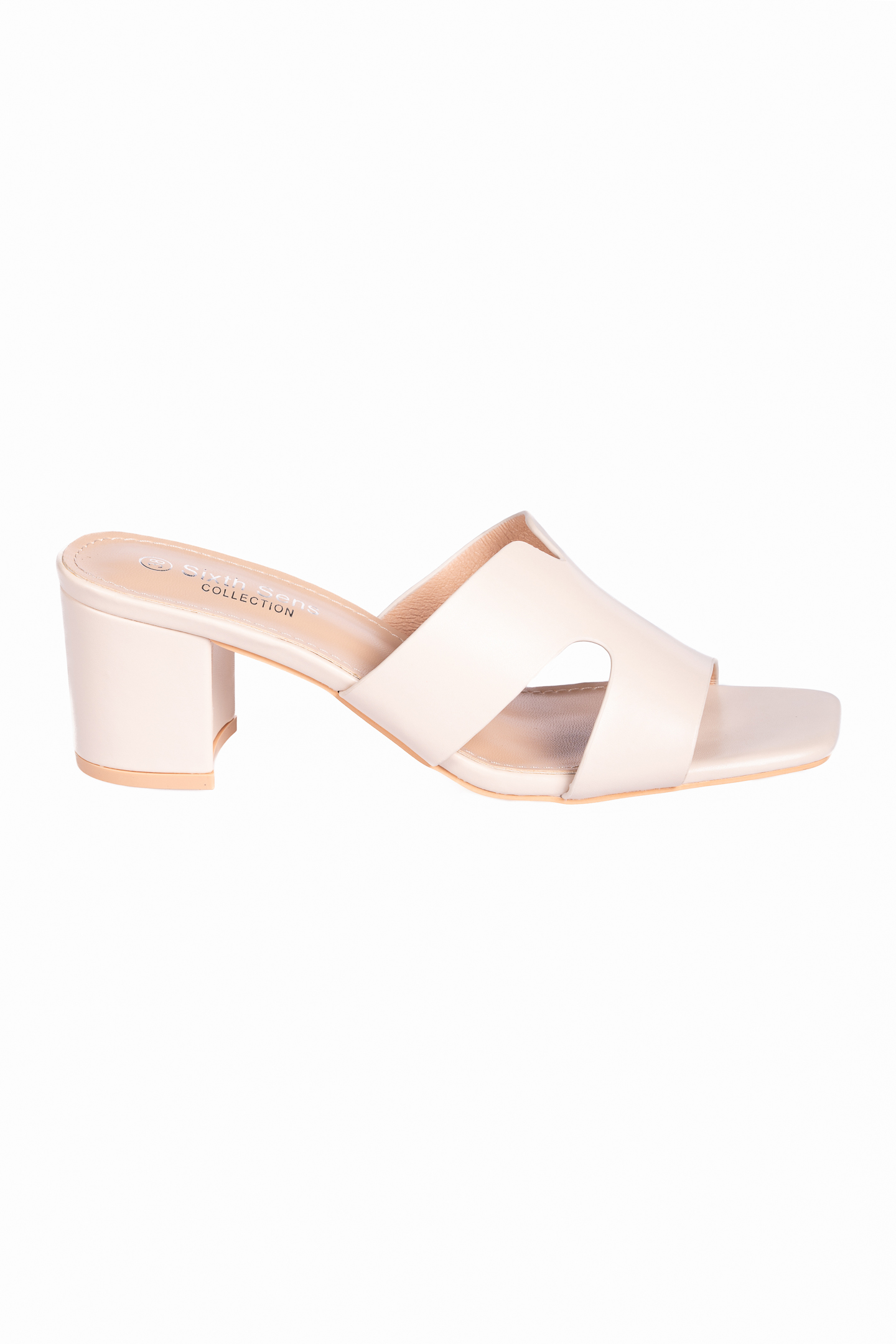 Mules με τετράγωνη μύτη και χοντρό τακούνι - Μπεζ φωτογραφία