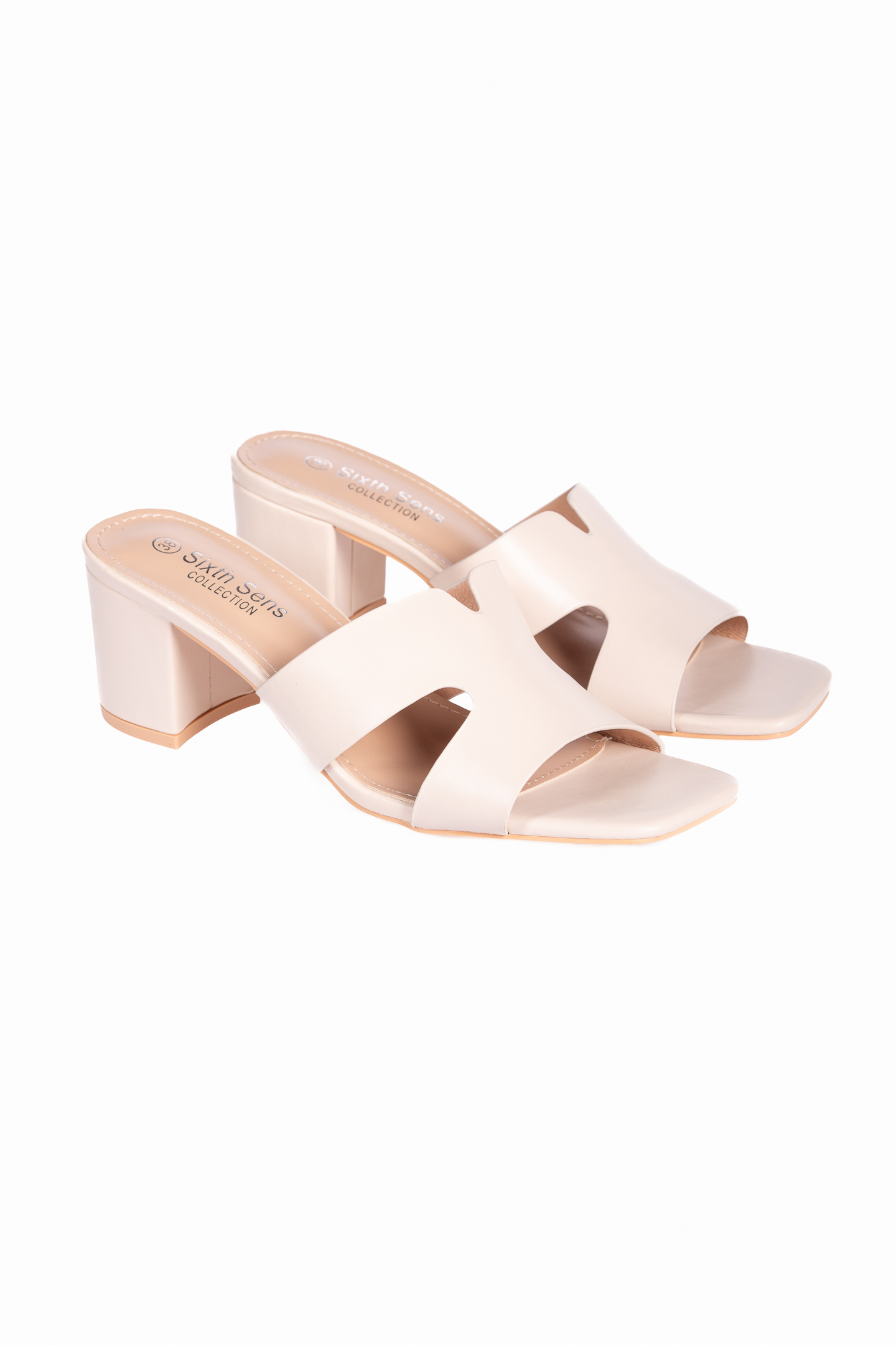 Issue Mules με τετράγωνη μύτη και χοντρό τακούνι - Μπεζ