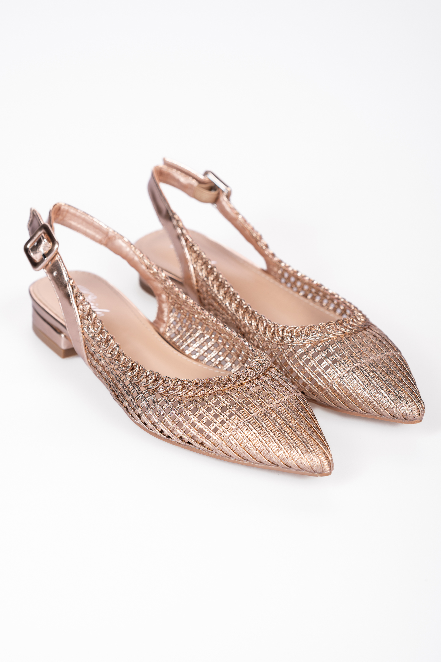 Μυτερές φλατ εξώφτερνες γόβες με πλεκτό σχέδιο - Rose Gold