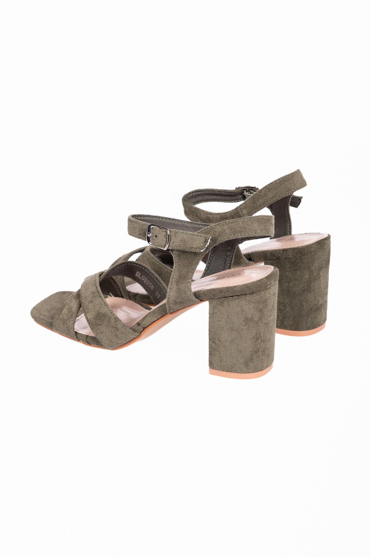 Suede καρέ πέδιλα με χοντρό τακούνι - Πράσινο φωτογραφία