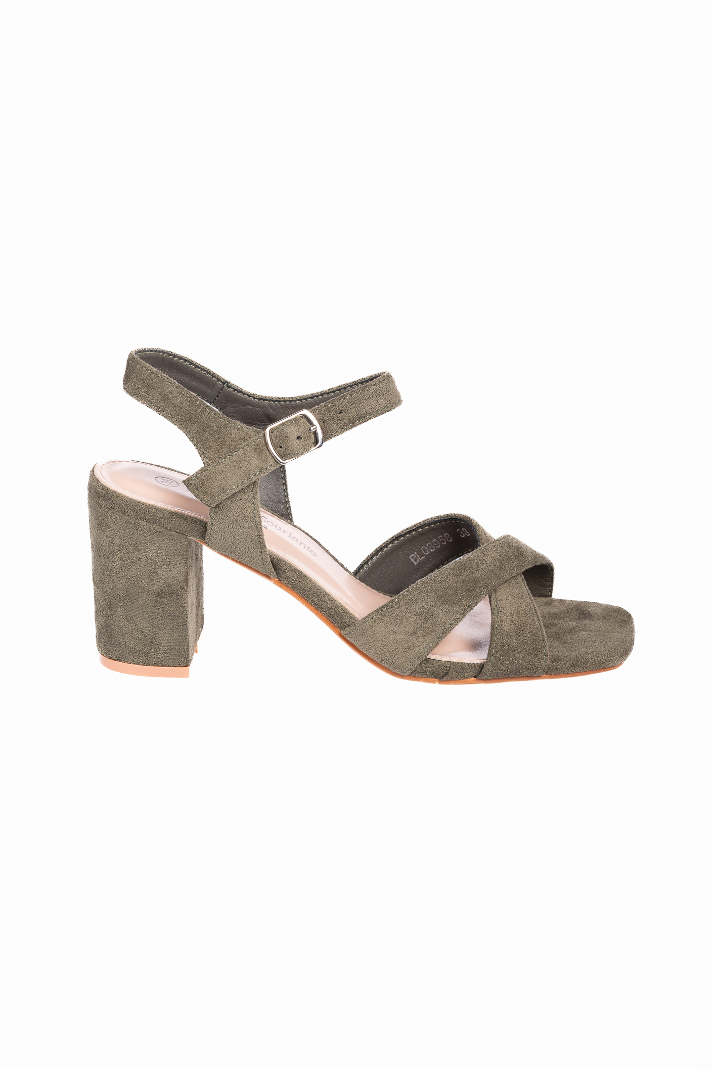 Suede καρέ πέδιλα με χοντρό τακούνι - Πράσινο φωτογραφία