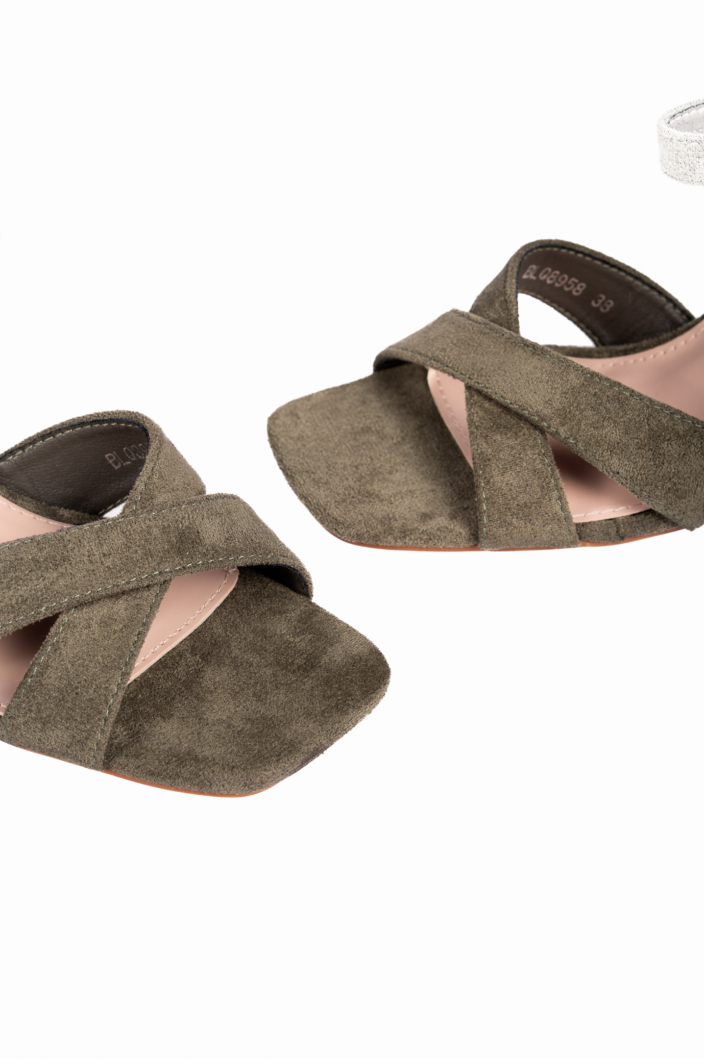 Suede καρέ πέδιλα με χοντρό τακούνι - Πράσινο φωτογραφία