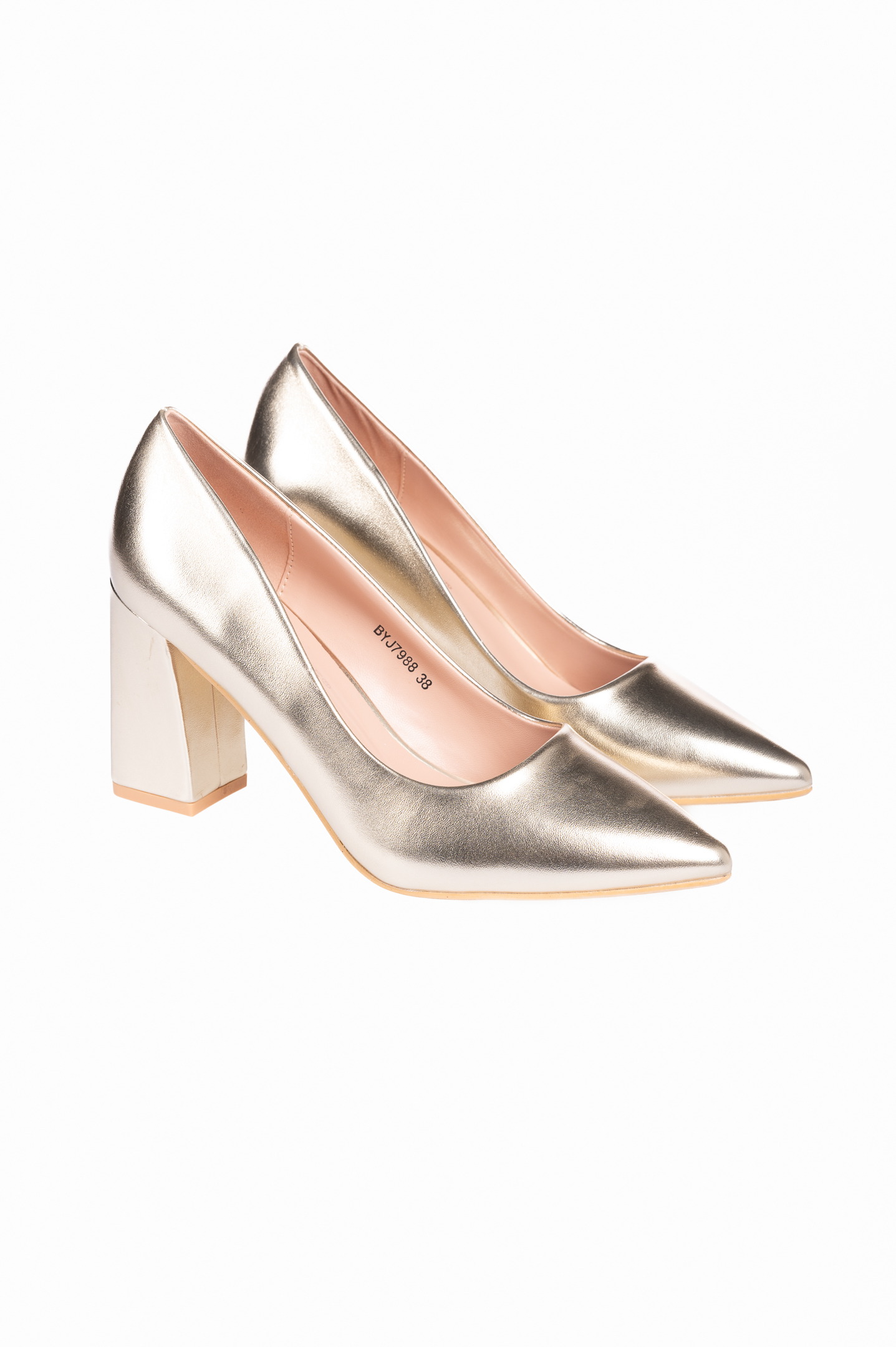 Μυτερές γόβες με χοντρό τακούνι - Χρυσό