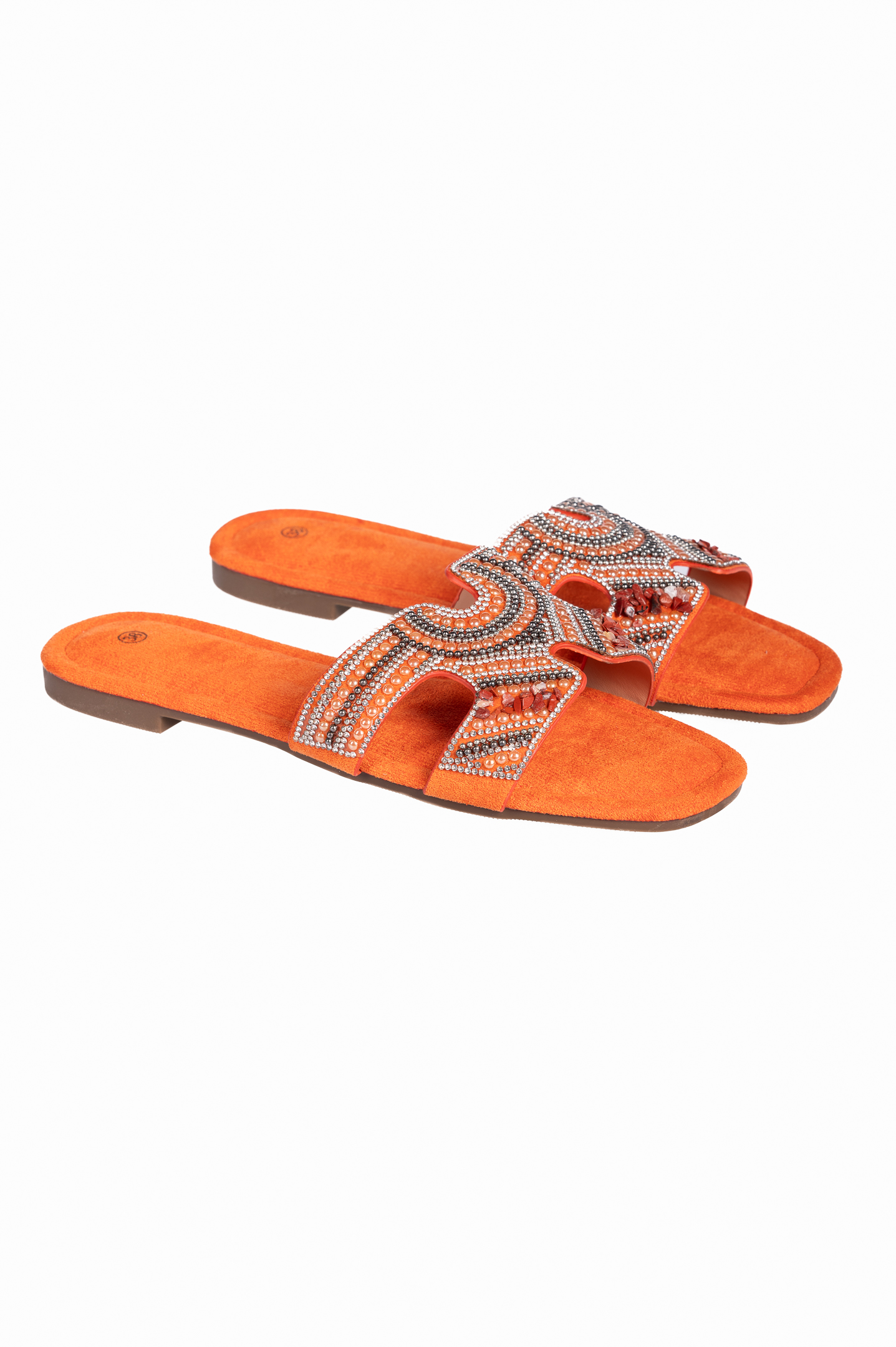 Flat boho σανδάλια με χάντρες - Πορτοκαλί Παπούτσια > Σανδάλια