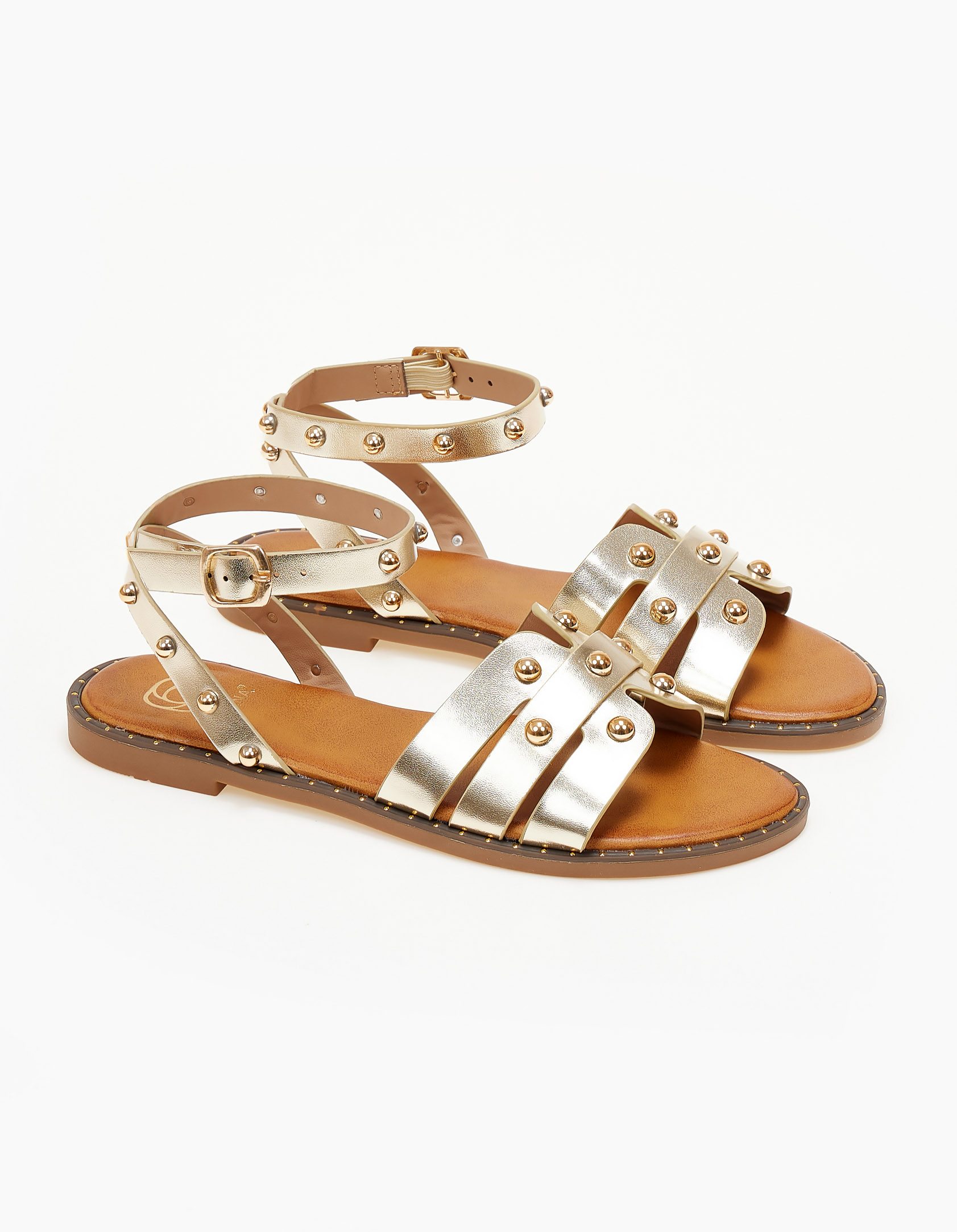 Φλατ σανδάλια με μεταλλικές λεπτομέρειες - Χρυσό
