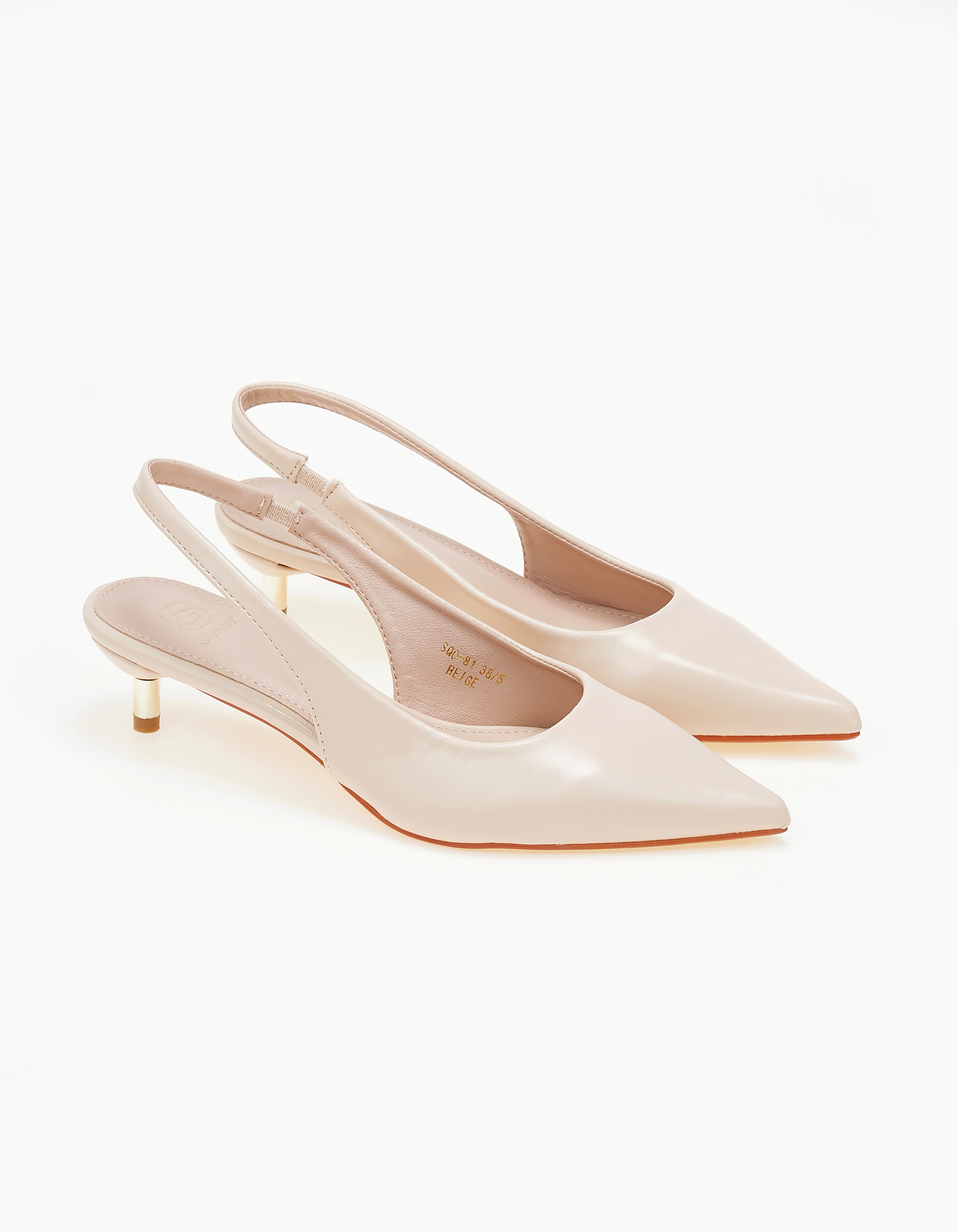 Χαμηλές slingback γόβες με λεπτό τακούνι - Μπεζ