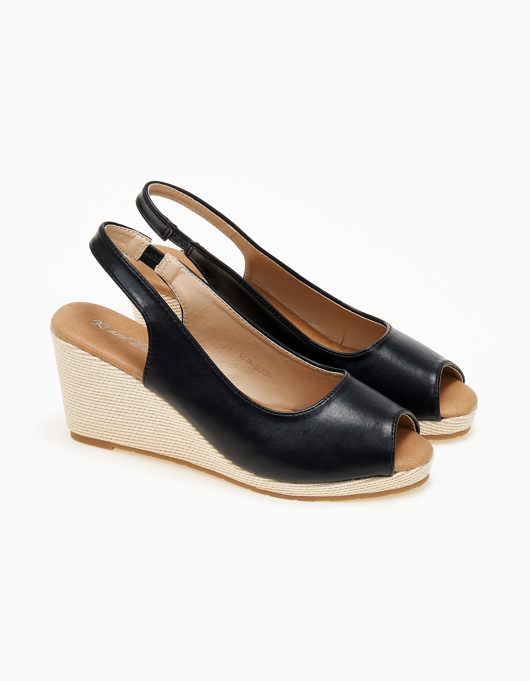 Πλατφόρμες peep toe με όψη σχοινιού στη σόλα - Μαύρο