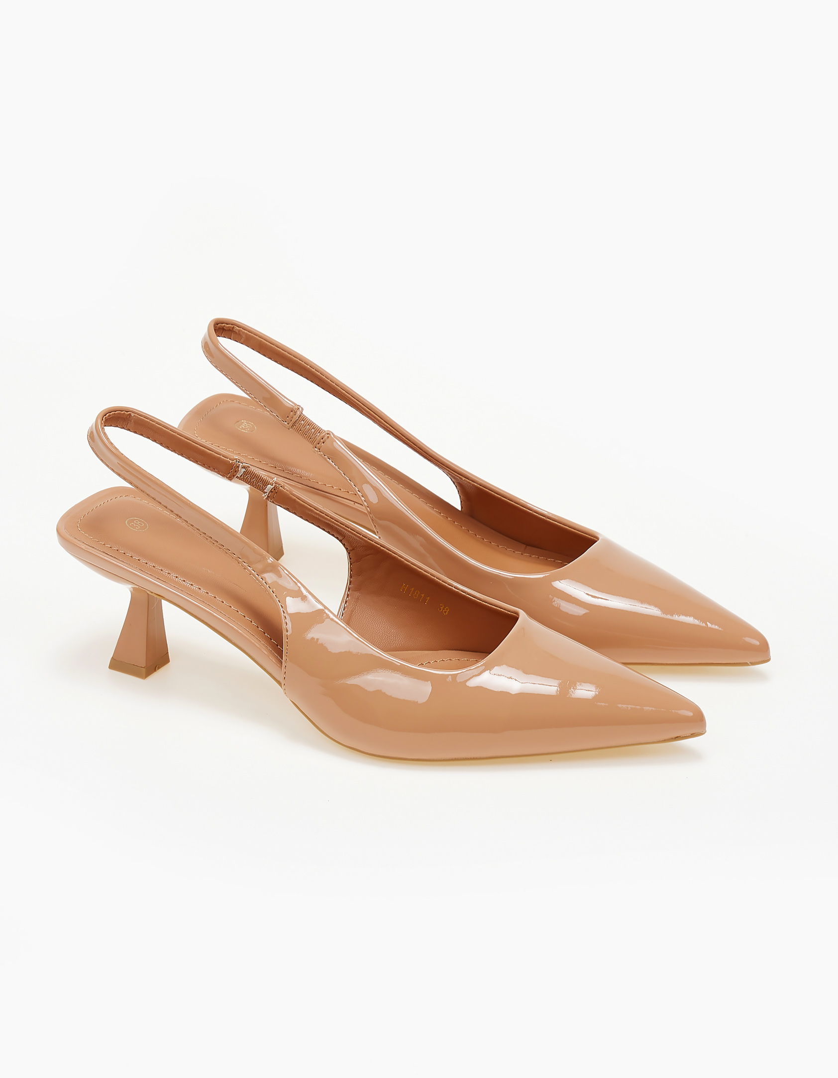 Slingback μυτερές γόβες λουστρίνι - Μπεζ