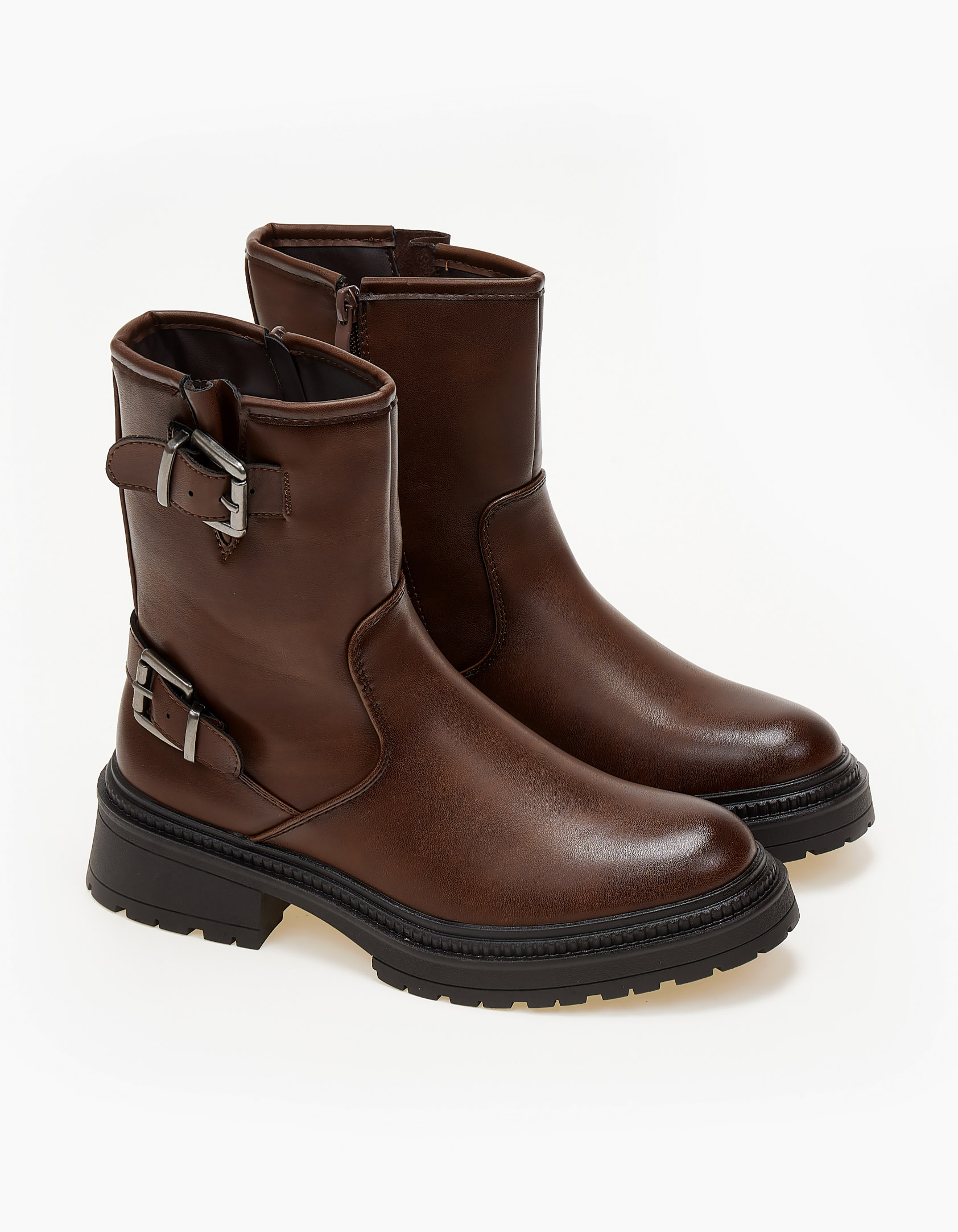 Biker boots με αγκράφες - Καφέ