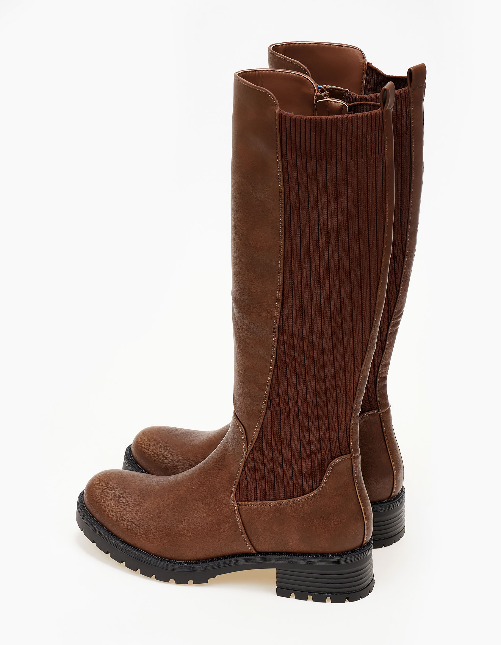 Μπότες με χαμηλό τακούνι και κάλτσα - Κάμελ φωτογραφία