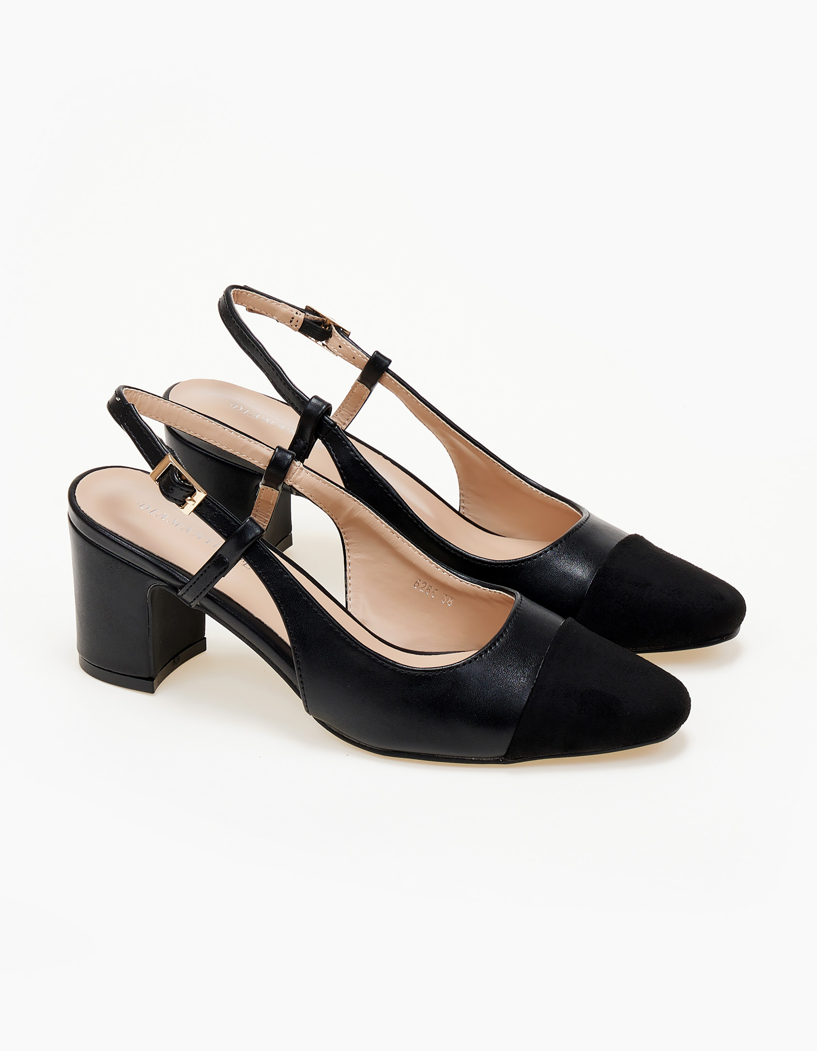 Εξώφτερνα γοβάκια με χοντρό τακούνι - Μαύρο