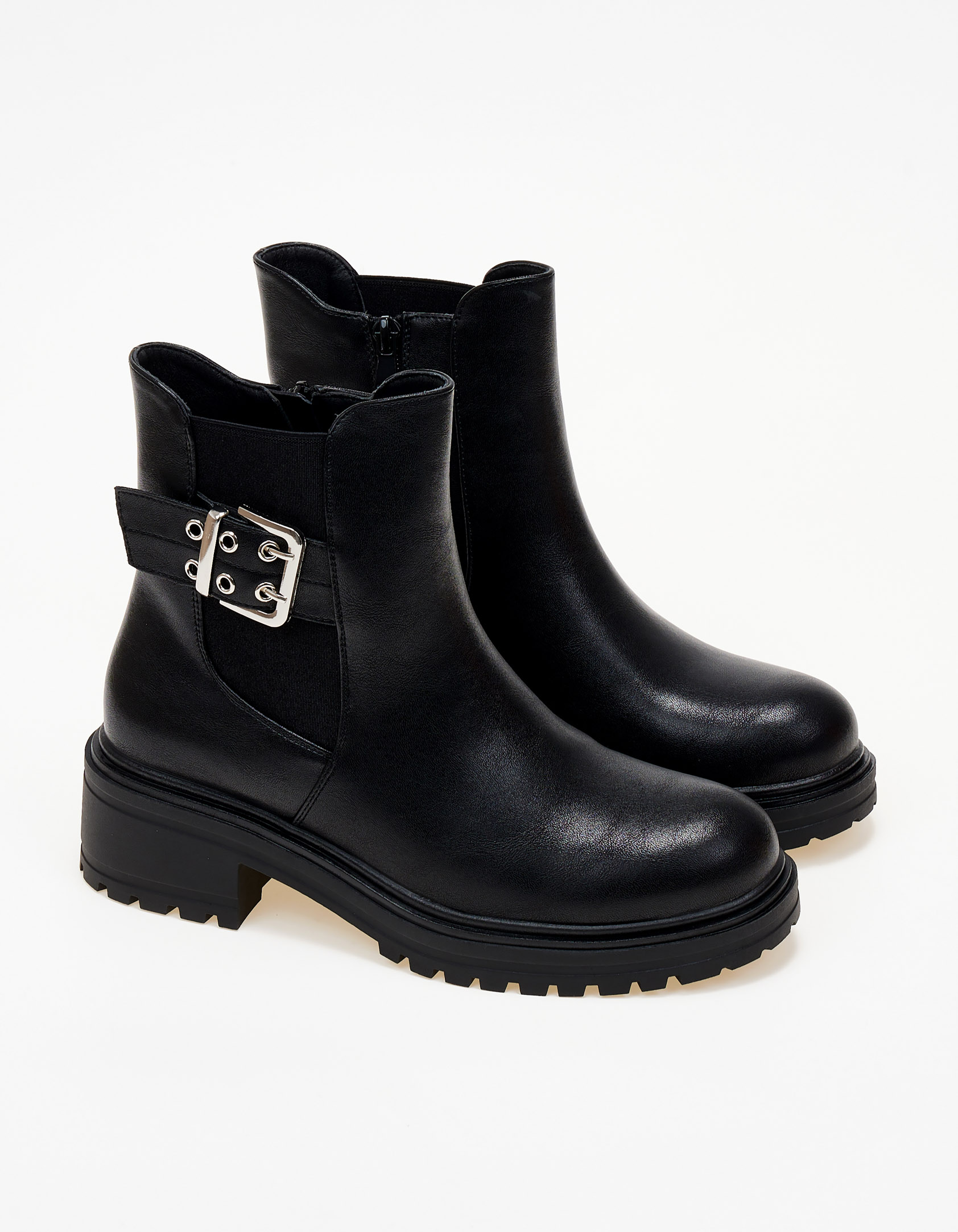 Biker boots με λάστιχο και μεταλλικές λεπτομέρειες - Μαύρο