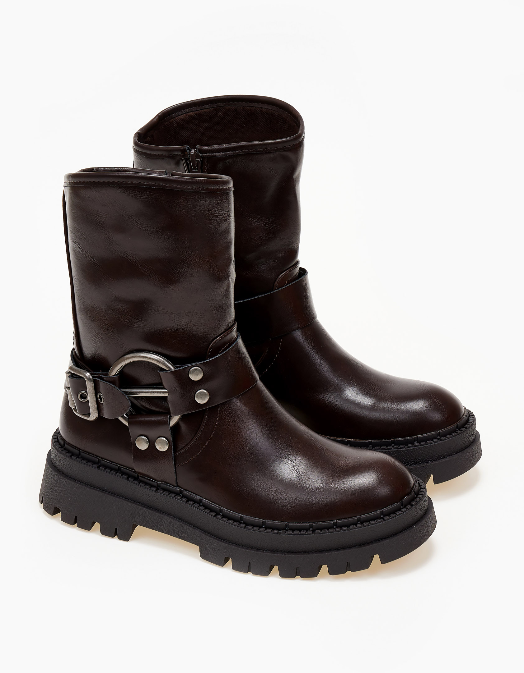 Issue Biker boots με μεταλλική λεπτομέρεια - Καφέ