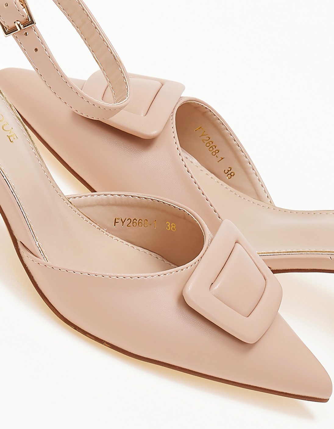 Μυτερές γόβες με χοντρό τακούνι και μπαρέτα - Μπεζ φωτογραφία