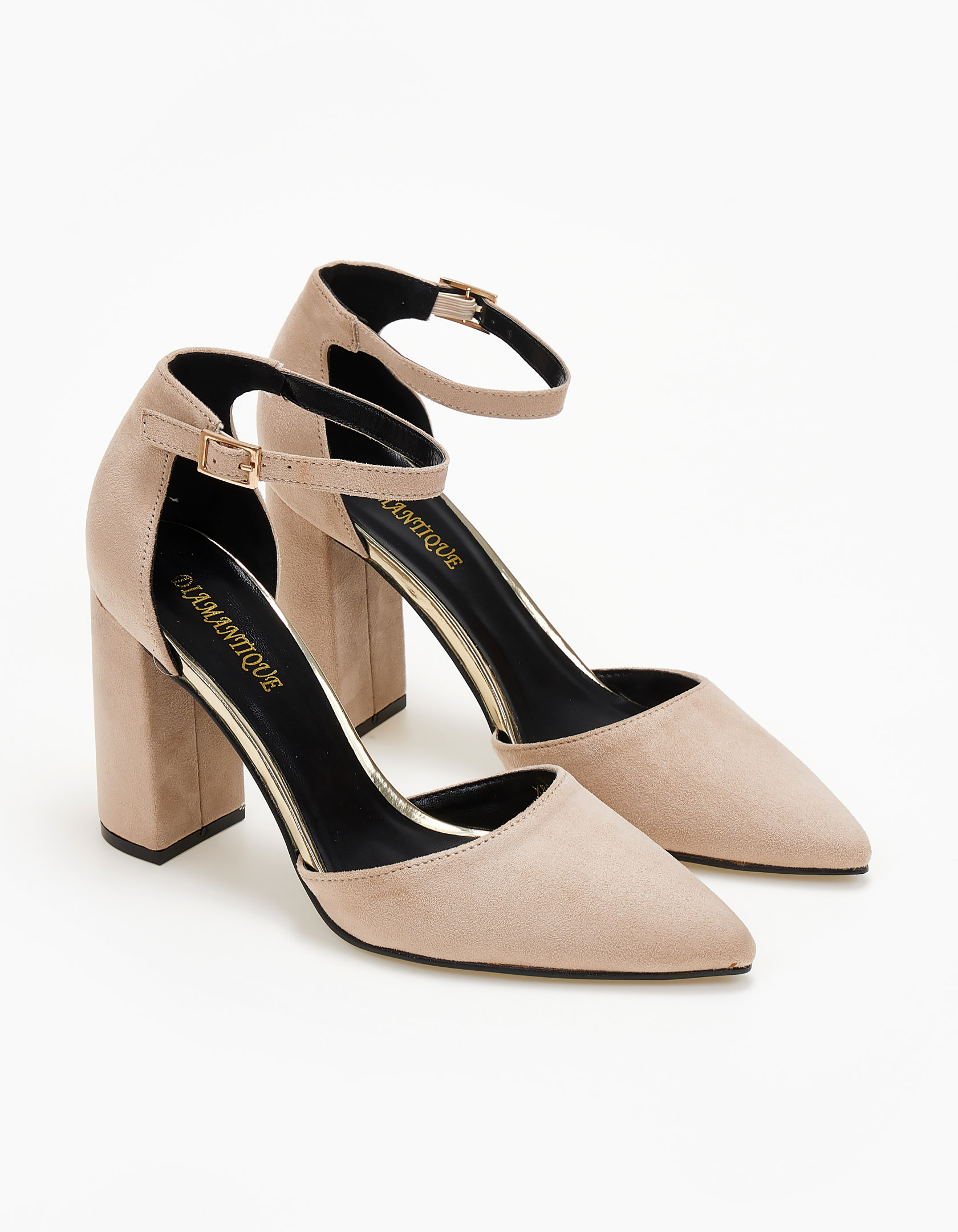 Suede μυτερές γόβες με μπαρέτα - Μπεζ