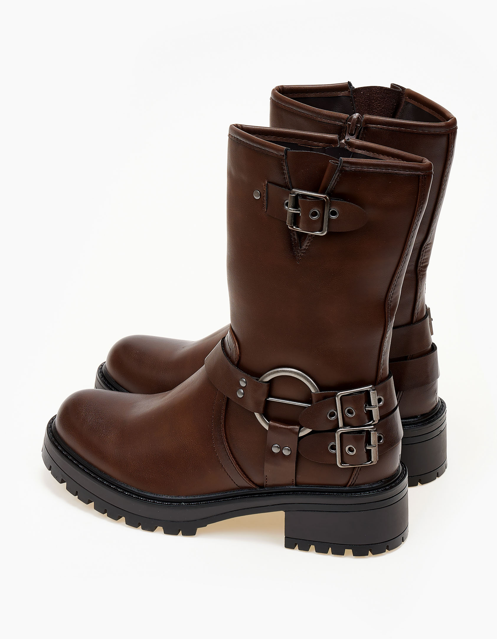 Biker boots με μεταλλικές λεπτομέρειες - Καφέ φωτογραφία