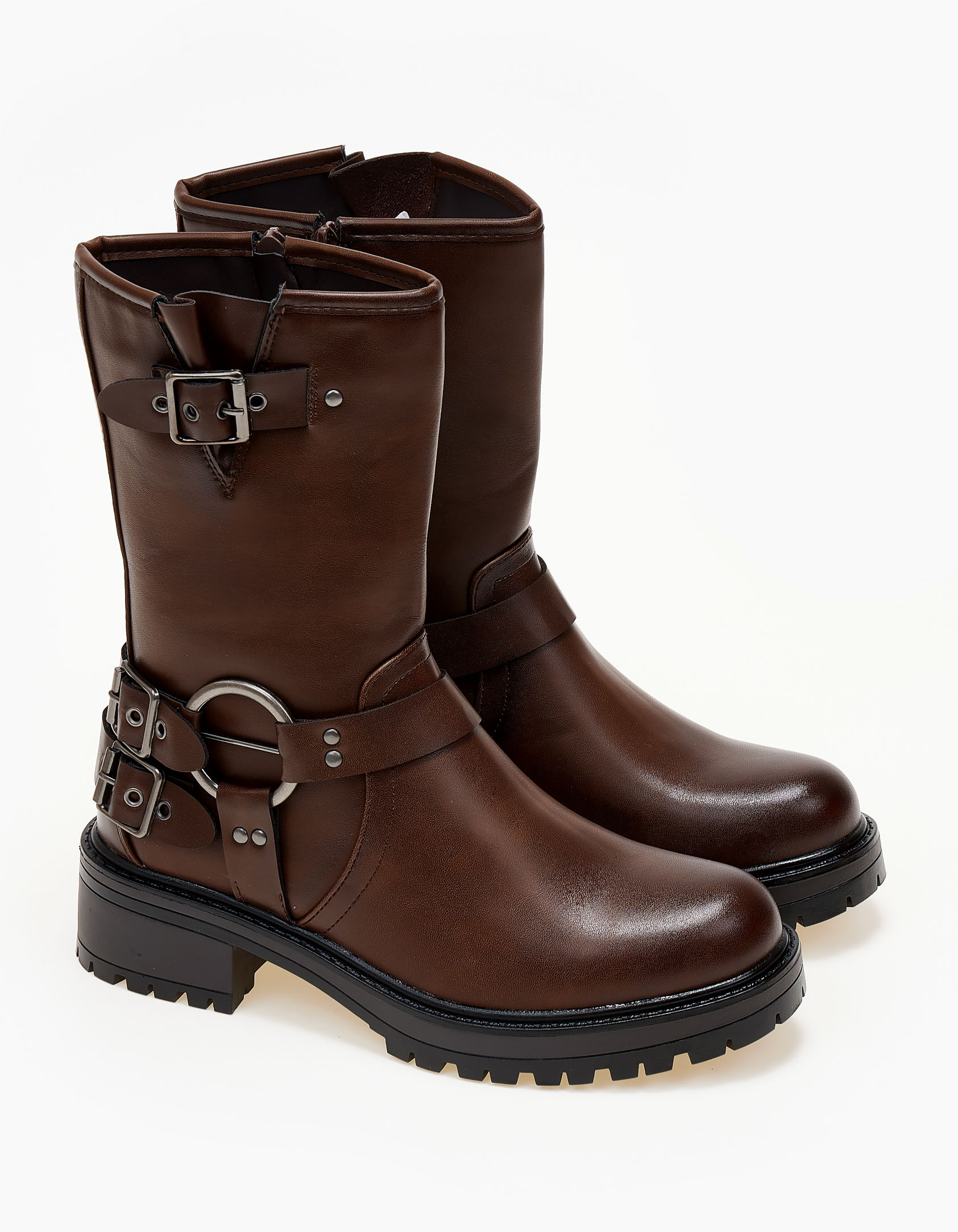 Biker boots με μεταλλικές λεπτομέρειες - Καφέ