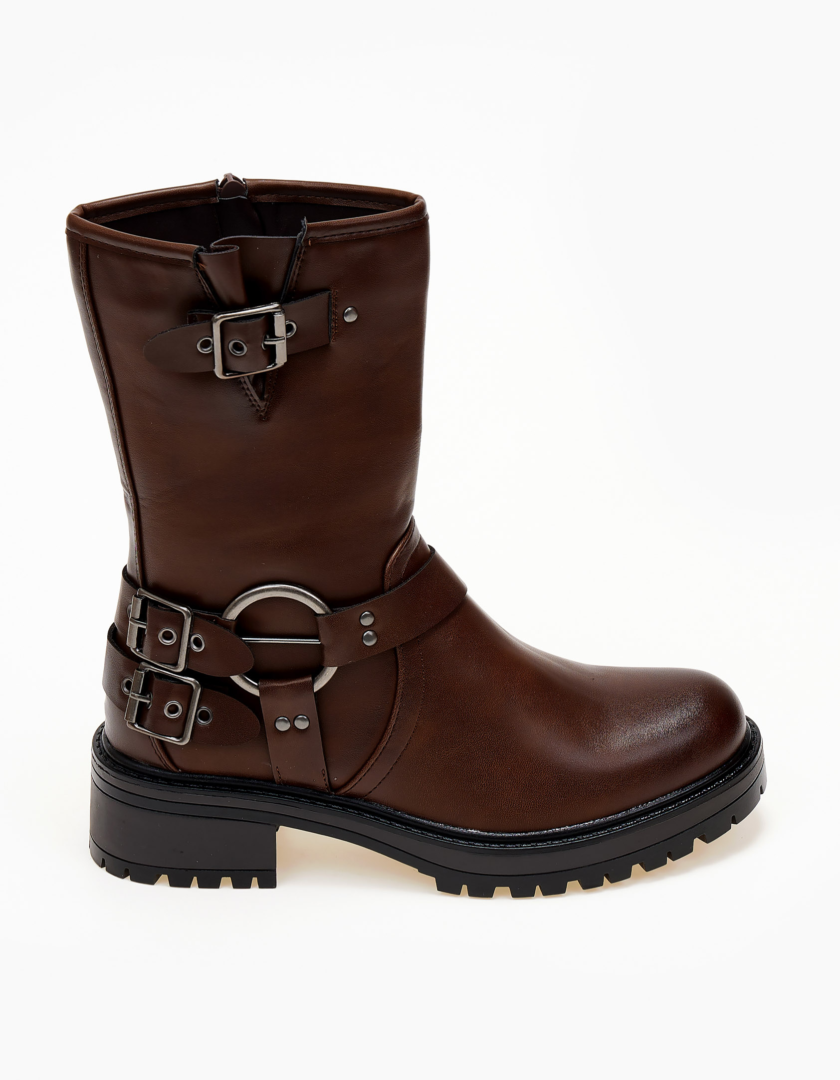 Biker boots με μεταλλικές λεπτομέρειες - Καφέ φωτογραφία